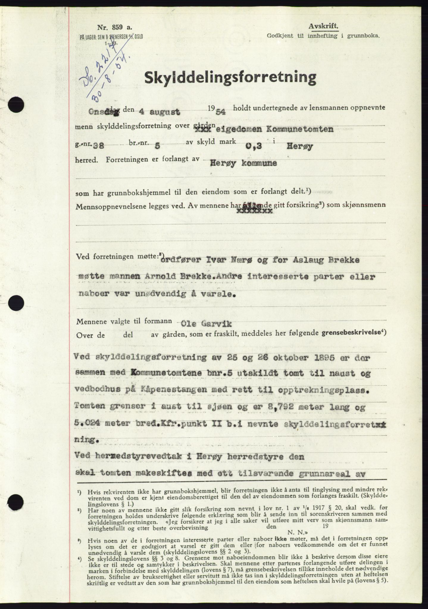Søre Sunnmøre sorenskriveri, SAT/A-4122/1/2/2C/L0098: Pantebok nr. 24A, 1954-1954, Dagboknr: 2217/1954