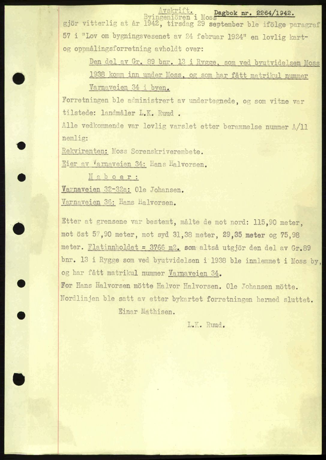Moss sorenskriveri, SAO/A-10168: Pantebok nr. A10, 1942-1943, Dagboknr: 2264/1942