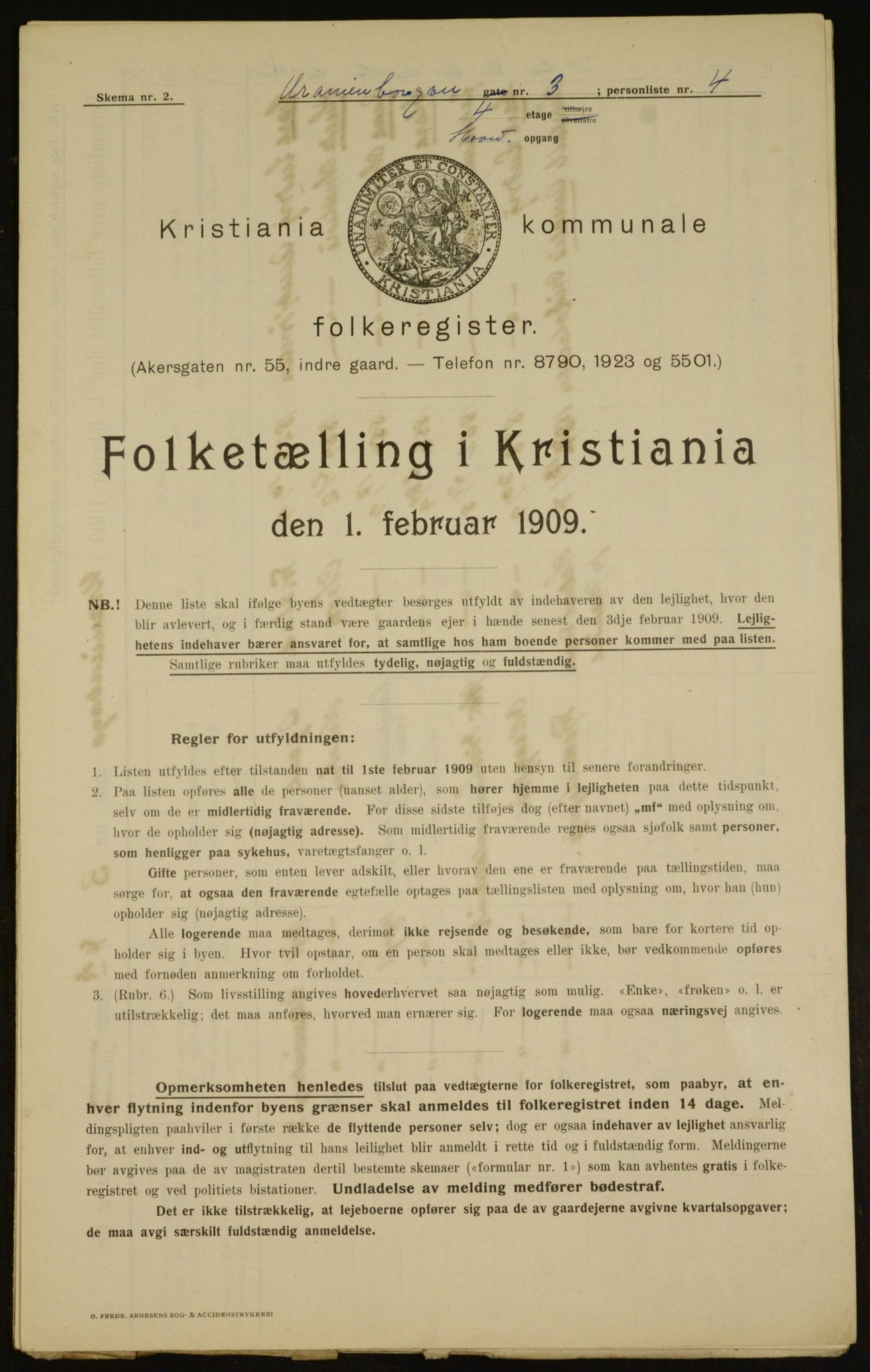 OBA, Kommunal folketelling 1.2.1909 for Kristiania kjøpstad, 1909, s. 109180