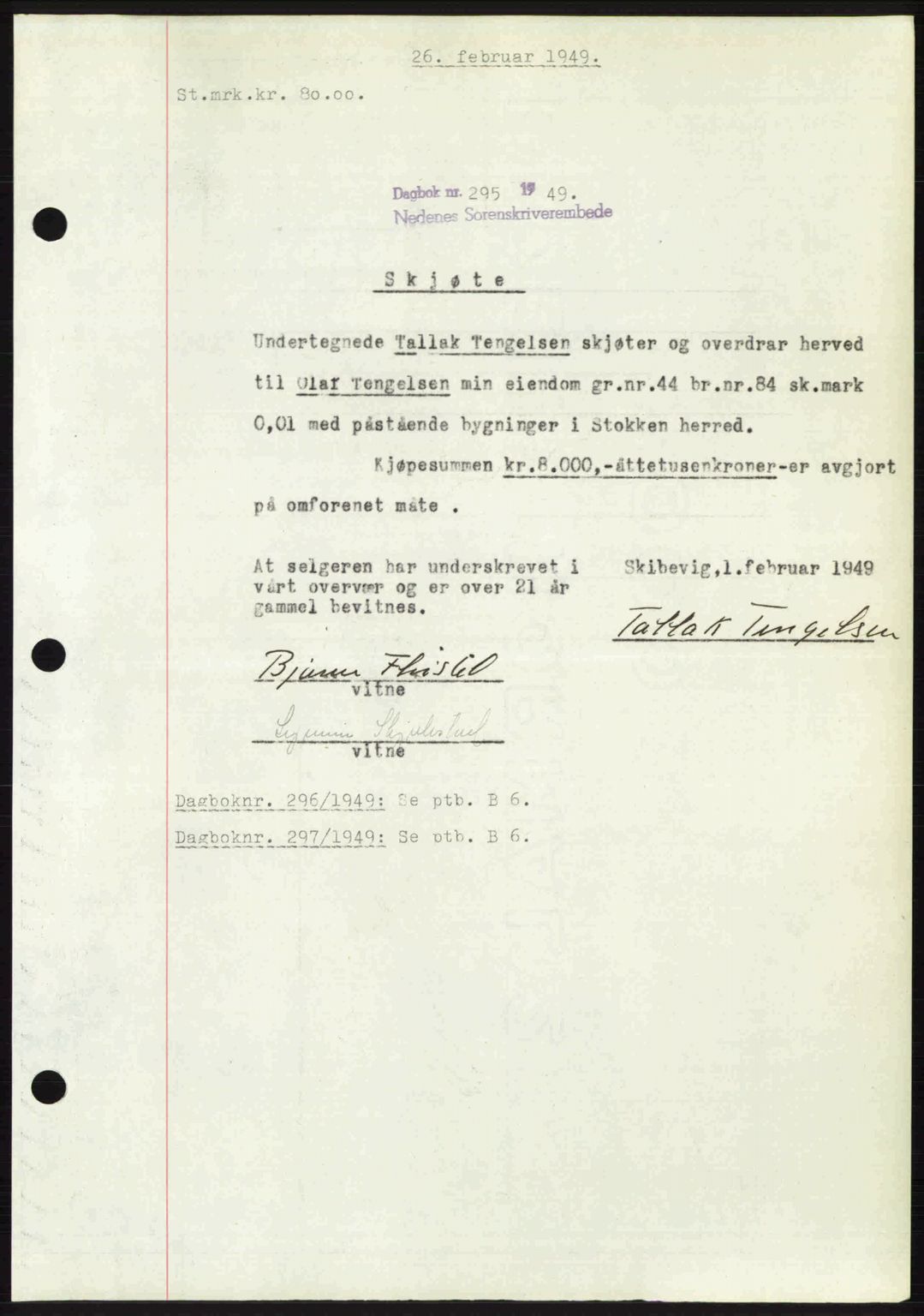 Nedenes sorenskriveri, AV/SAK-1221-0006/G/Gb/Gba/L0060: Pantebok nr. A12, 1948-1949, Dagboknr: 295/1949