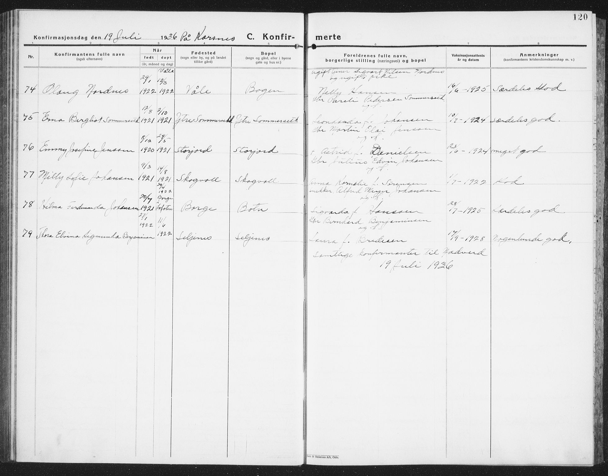 Ministerialprotokoller, klokkerbøker og fødselsregistre - Nordland, AV/SAT-A-1459/861/L0879: Klokkerbok nr. 861C05, 1926-1939, s. 120