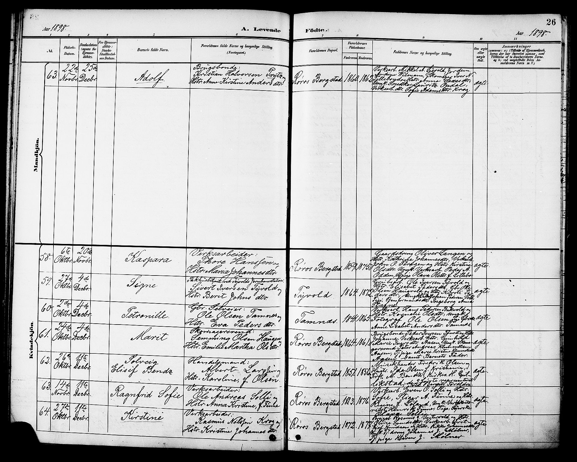 Ministerialprotokoller, klokkerbøker og fødselsregistre - Sør-Trøndelag, SAT/A-1456/681/L0941: Klokkerbok nr. 681C05, 1896-1905, s. 26