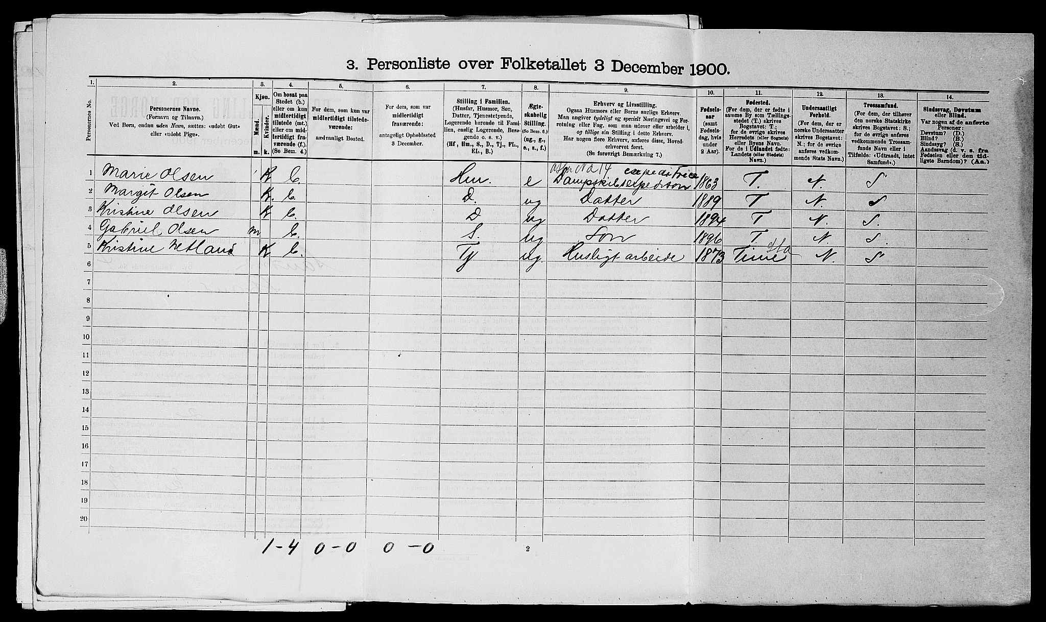 SAST, Folketelling 1900 for 1102 Sandnes ladested, 1900, s. 515