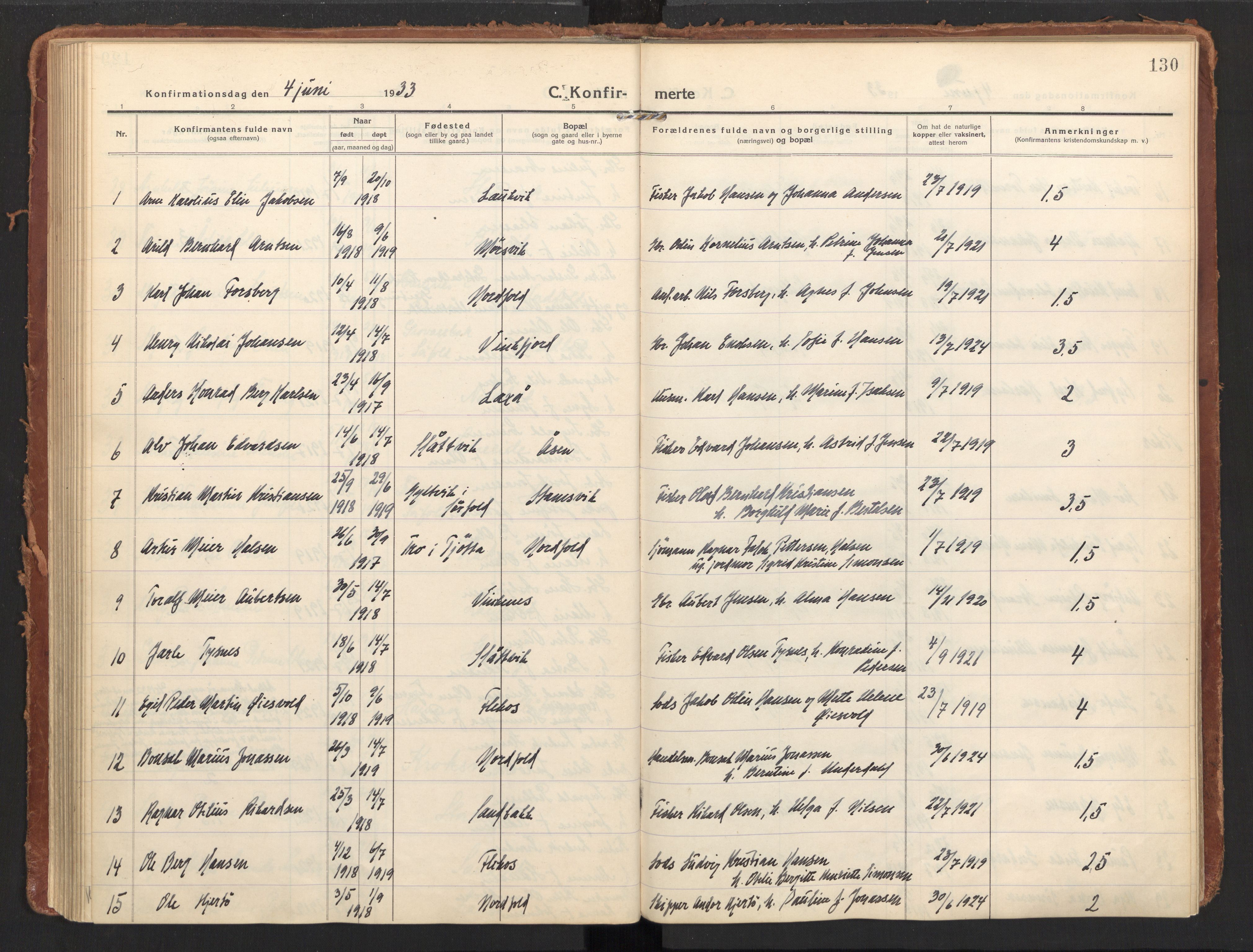 Ministerialprotokoller, klokkerbøker og fødselsregistre - Nordland, AV/SAT-A-1459/858/L0833: Ministerialbok nr. 858A03, 1916-1934, s. 130