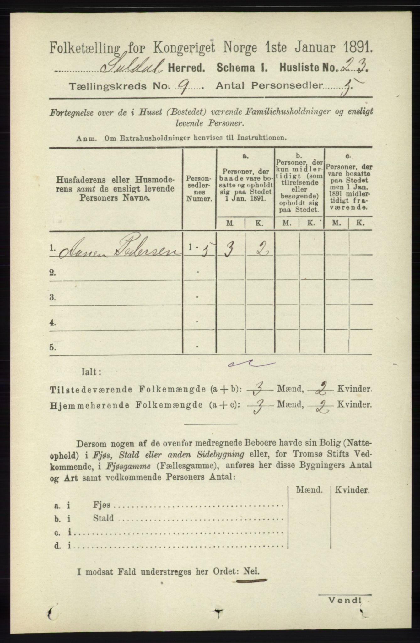 RA, Folketelling 1891 for 1134 Suldal herred, 1891, s. 2645