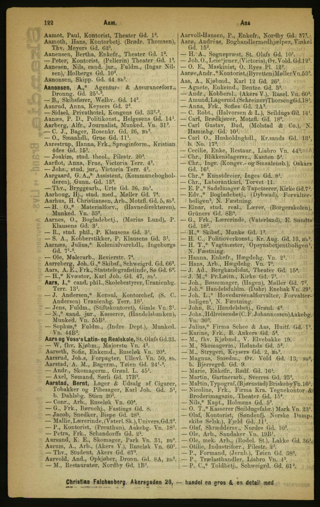 Kristiania/Oslo adressebok, PUBL/-, 1888, s. 122