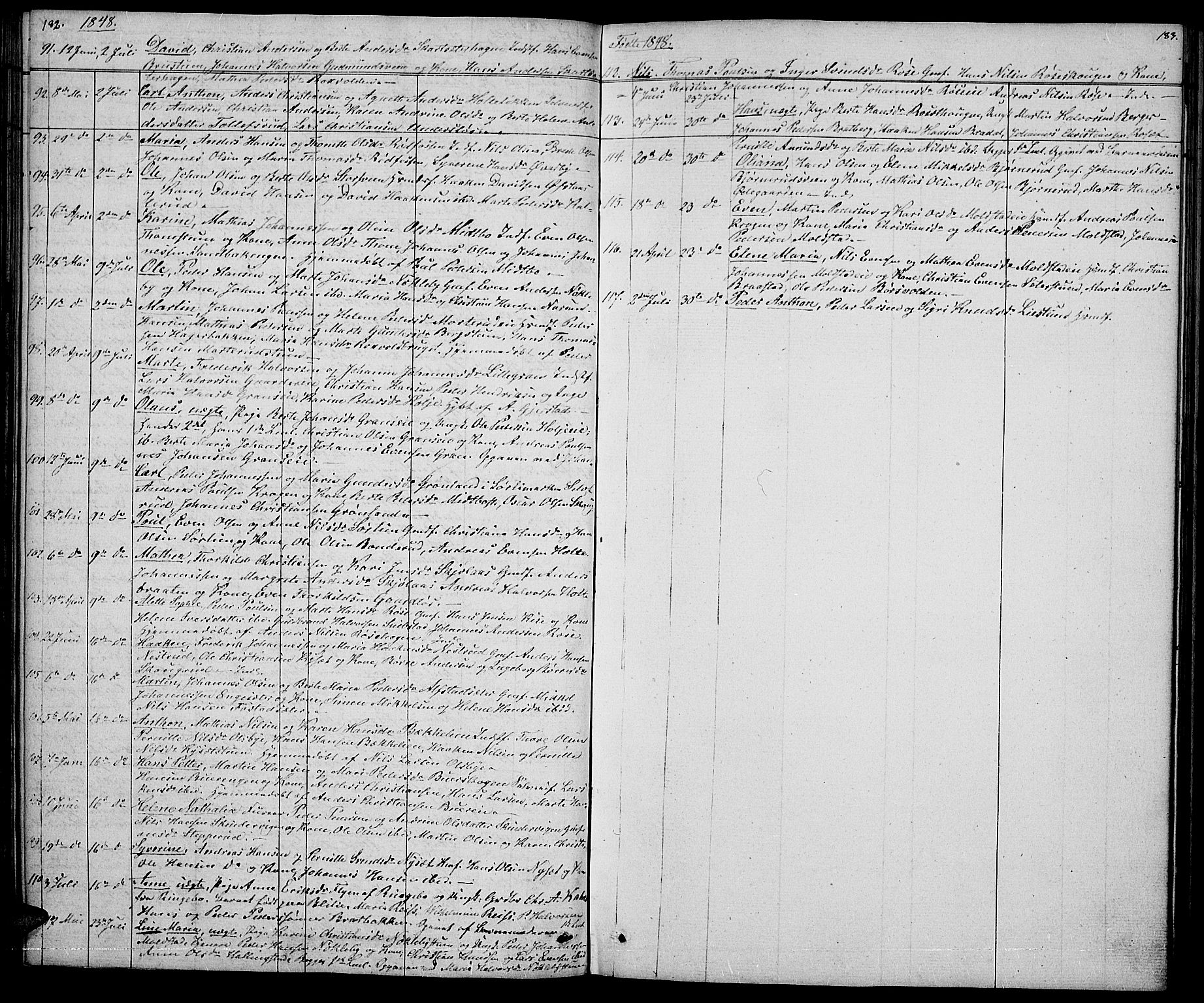 Vestre Toten prestekontor, SAH/PREST-108/H/Ha/Hab/L0002: Klokkerbok nr. 2, 1836-1848, s. 182-183