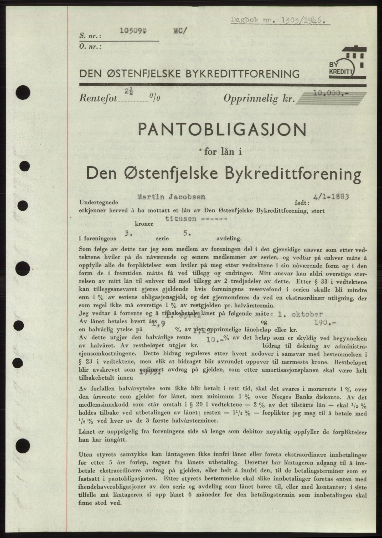 Moss sorenskriveri, SAO/A-10168: Pantebok nr. B15, 1946-1946, Dagboknr: 1303/1946