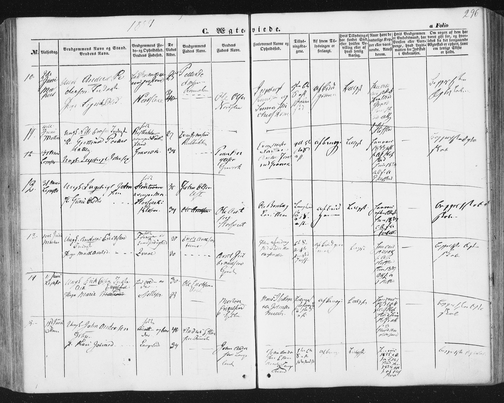 Ministerialprotokoller, klokkerbøker og fødselsregistre - Sør-Trøndelag, AV/SAT-A-1456/691/L1076: Ministerialbok nr. 691A08, 1852-1861, s. 296