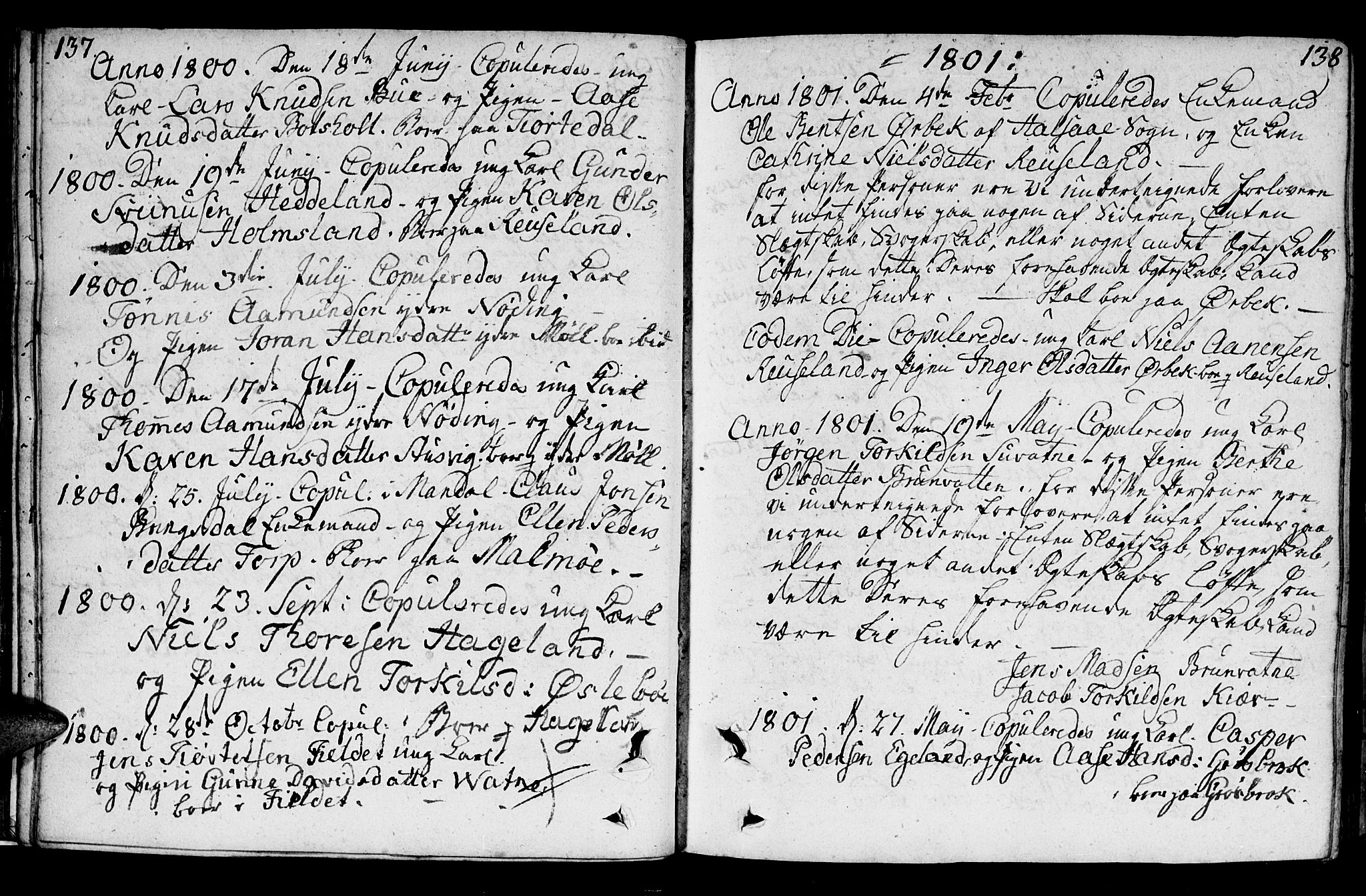 Holum sokneprestkontor, AV/SAK-1111-0022/F/Fa/Faa/L0003: Ministerialbok nr. A 3, 1780-1821, s. 137-138