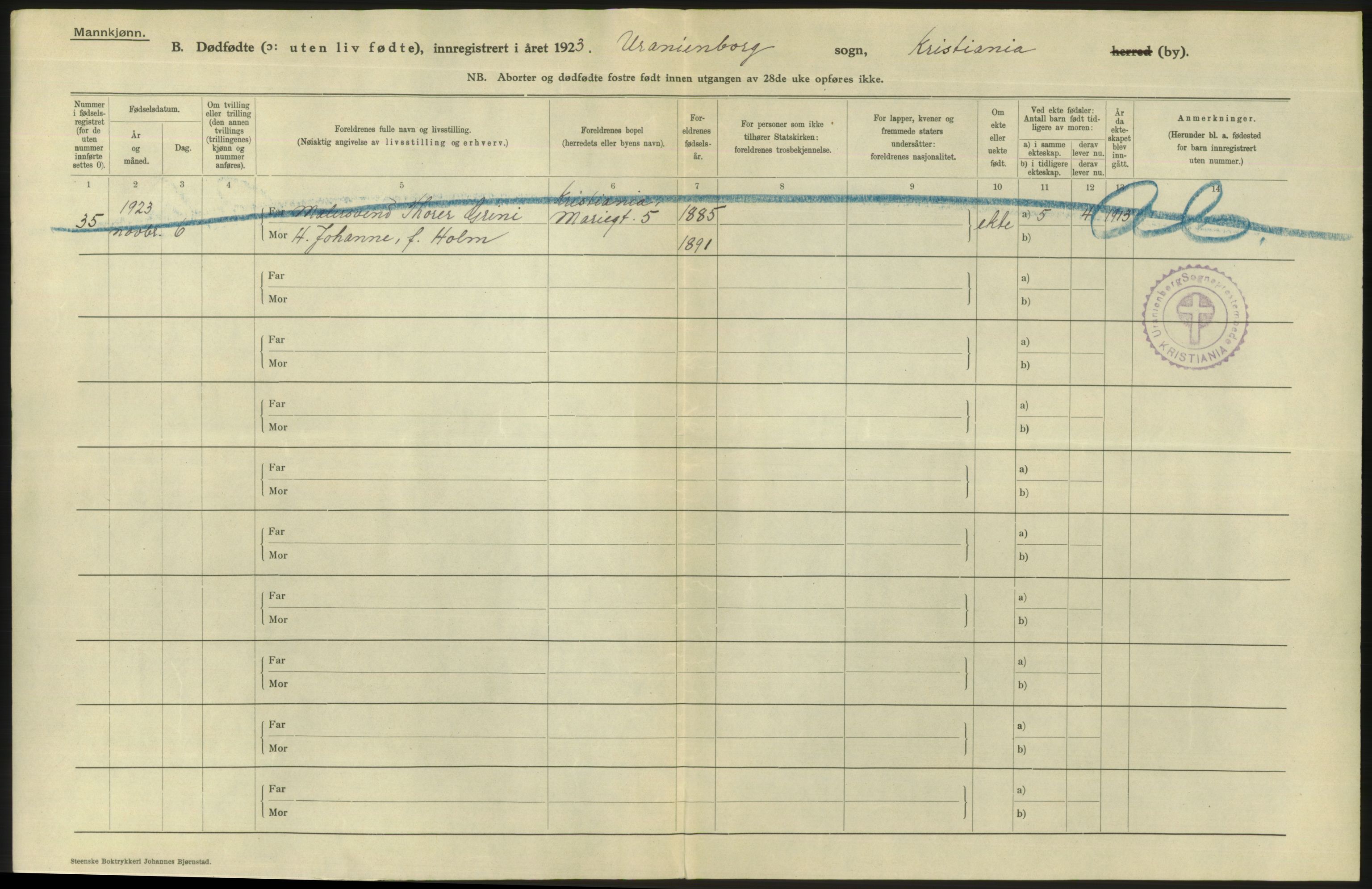 Statistisk sentralbyrå, Sosiodemografiske emner, Befolkning, AV/RA-S-2228/D/Df/Dfc/Dfcc/L0010: Kristiania: Døde, dødfødte, 1923, s. 8