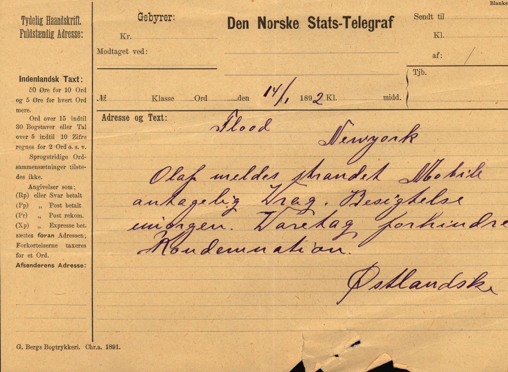 Pa 63 - Østlandske skibsassuranceforening, VEMU/A-1079/G/Ga/L0028/0001: Havaridokumenter / Kaleb, Cuba, Agra, Bertha, Olaf, 1892, s. 75