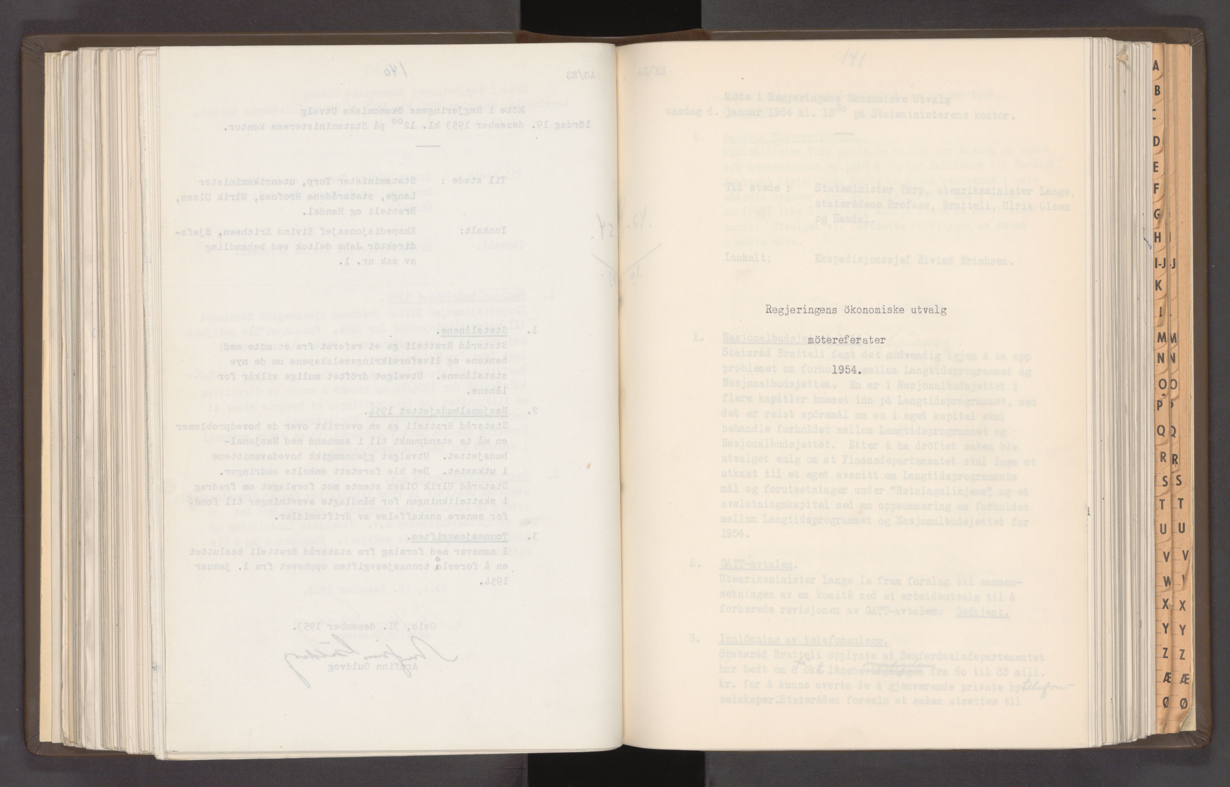 Statsministerens kontor, RA/S-1005/A/Aa/L0020: Referat fra regjeringens økonomiske utvalg, 1947-1959