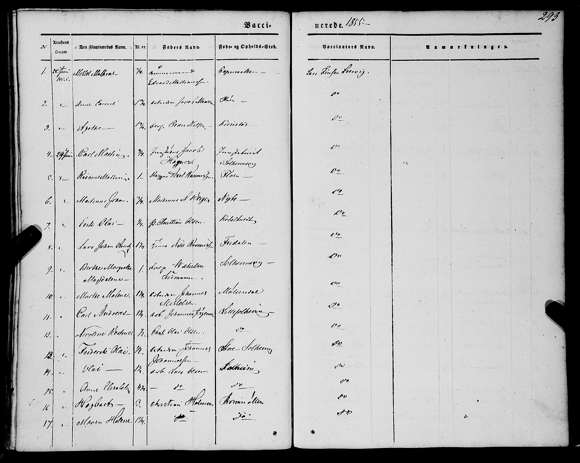 St. Jørgens hospital og Årstad sokneprestembete, SAB/A-99934: Ministerialbok nr. A 4, 1844-1863, s. 293