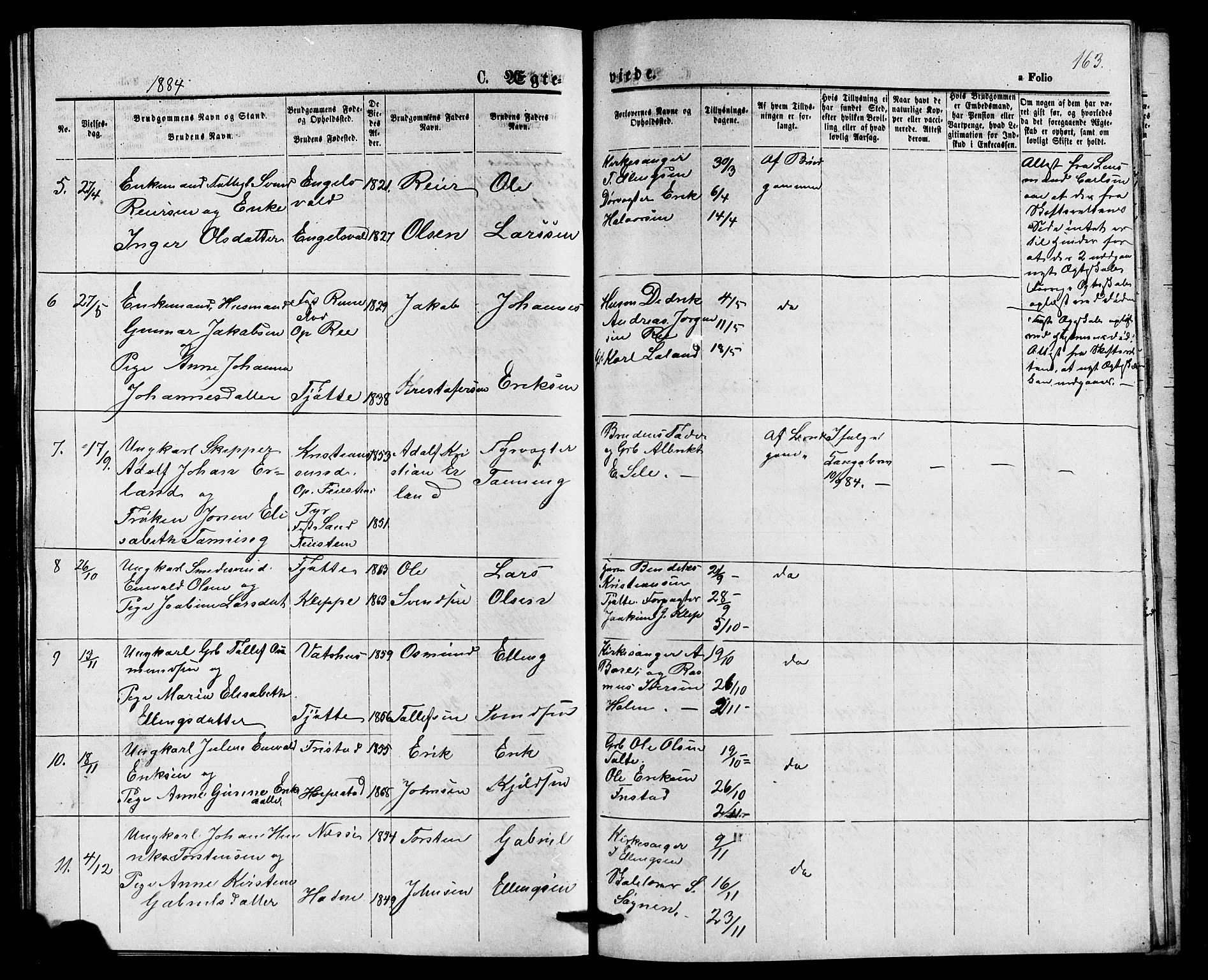 Klepp sokneprestkontor, SAST/A-101803/001/3/30BB/L0003: Klokkerbok nr. B 3, 1876-1888, s. 163