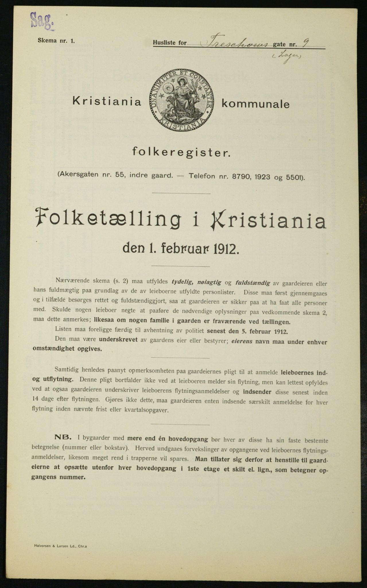 OBA, Kommunal folketelling 1.2.1912 for Kristiania, 1912, s. 115607