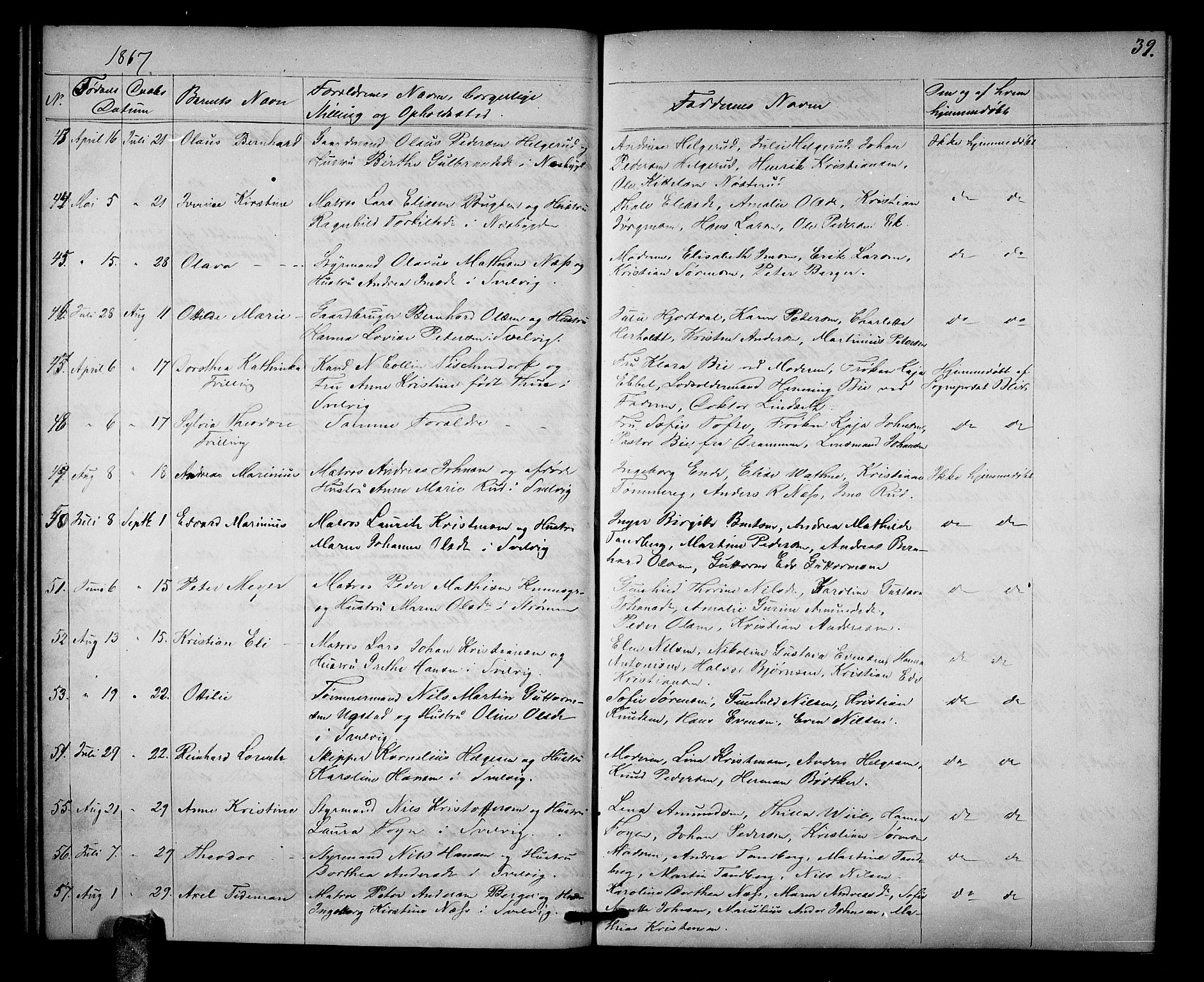 Strømm kirkebøker, AV/SAKO-A-322/G/Ga/L0001: Klokkerbok nr. I 1, 1861-1885, s. 39