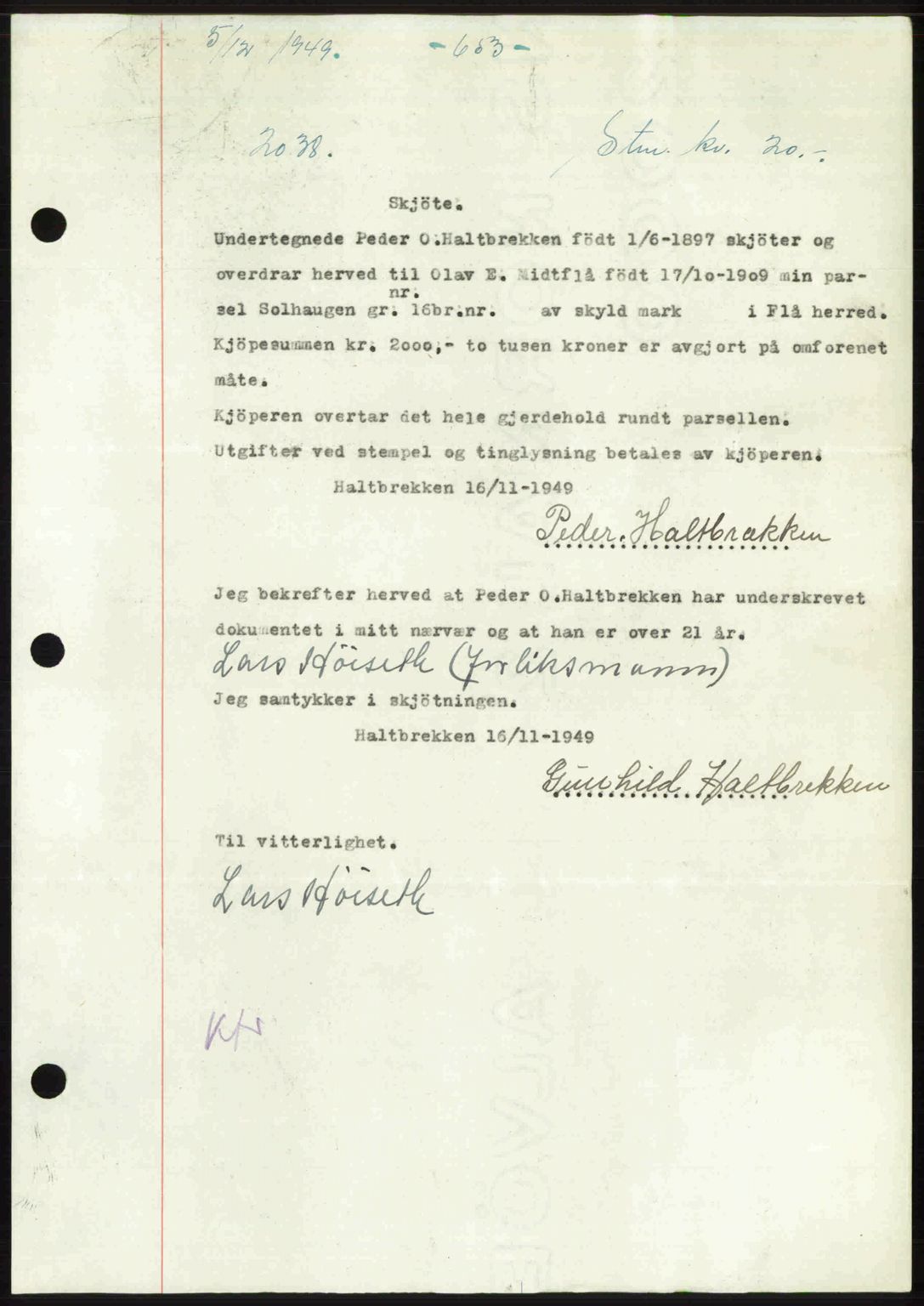 Gauldal sorenskriveri, SAT/A-0014/1/2/2C: Pantebok nr. A9, 1949-1950, Dagboknr: 2038/1949