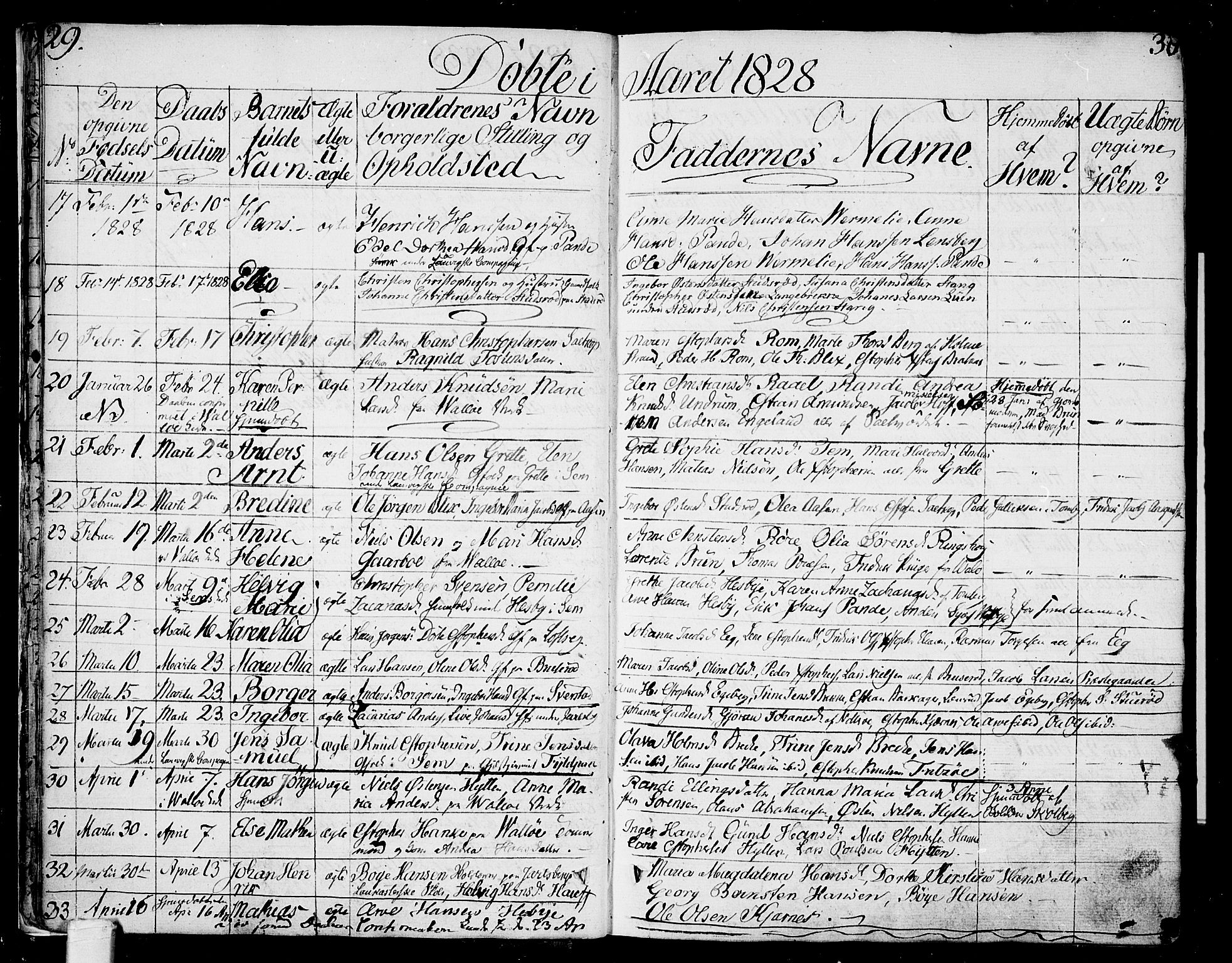 Sem kirkebøker, AV/SAKO-A-5/F/Fa/L0005: Ministerialbok nr. I 5, 1825-1842, s. 29-30
