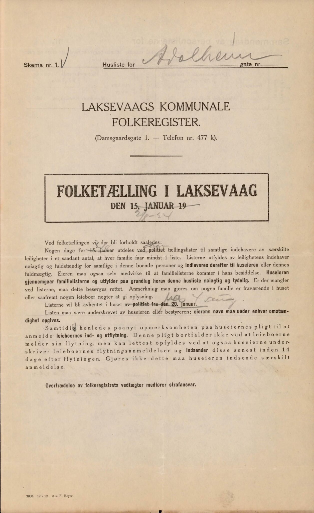 Laksevåg kommune. Folkeregisteret, BBA/A-1586/E/Ea/L0010: Folketellingskjema 1924, 1924