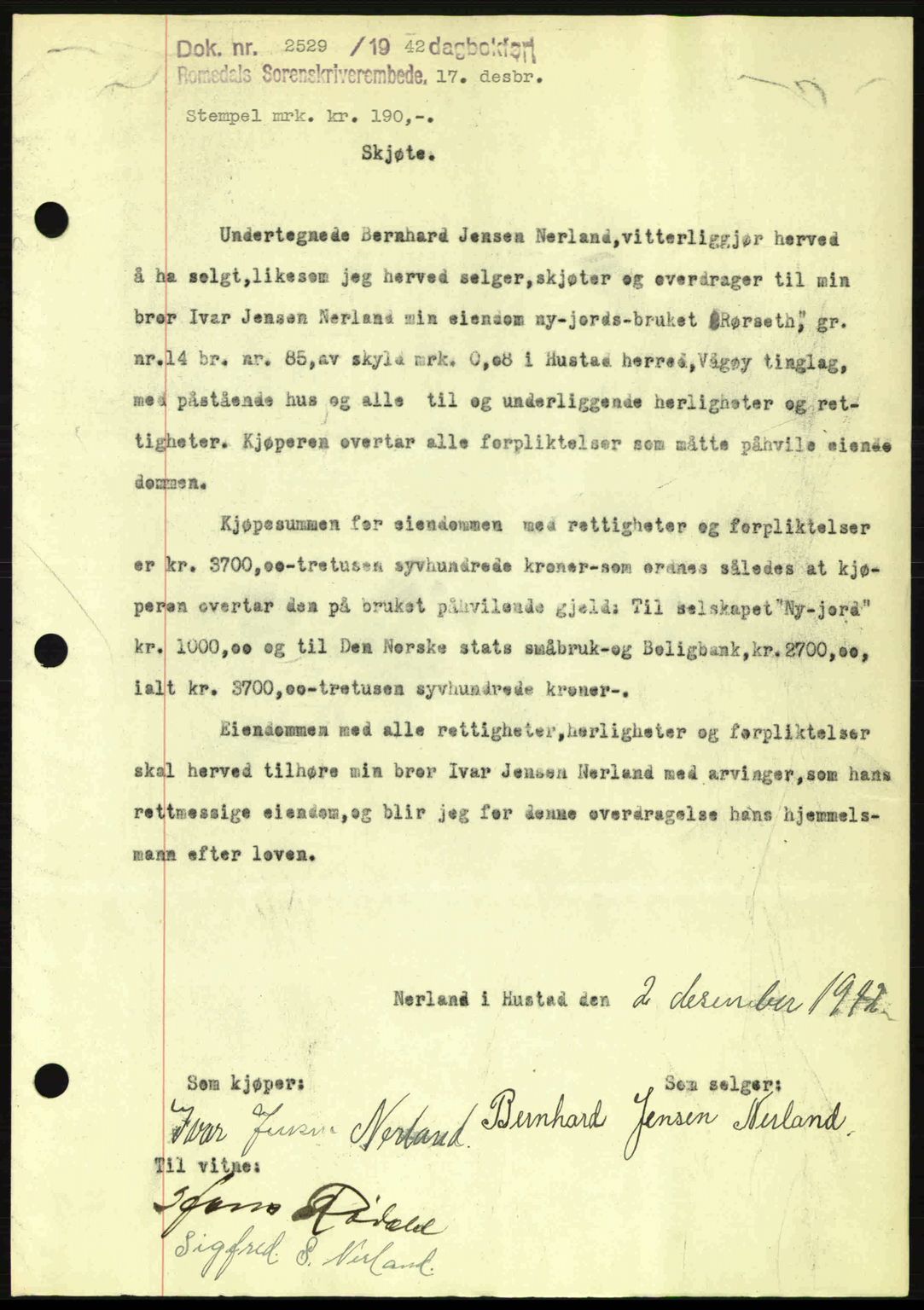 Romsdal sorenskriveri, SAT/A-4149/1/2/2C: Pantebok nr. A13, 1942-1943, Dagboknr: 2529/1942