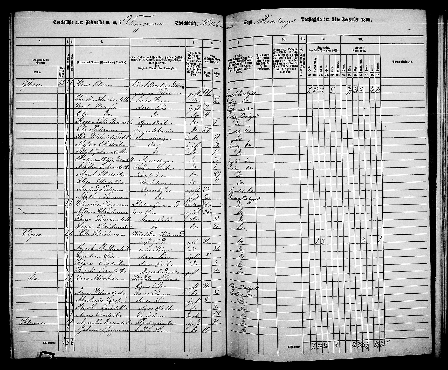 RA, Folketelling 1865 for 0524L Fåberg prestegjeld, Fåberg sokn og Lillehammer landsokn, 1865, s. 189