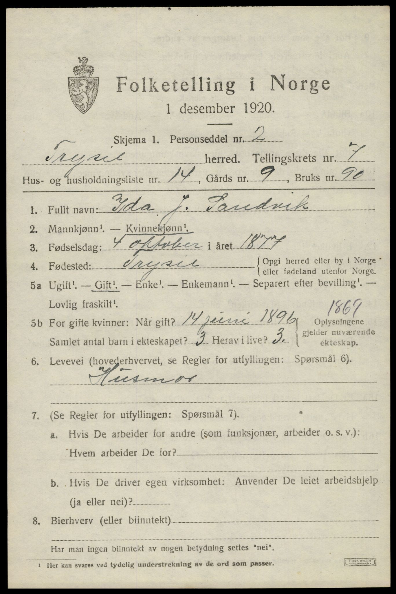 SAH, Folketelling 1920 for 0428 Trysil herred, 1920, s. 5367