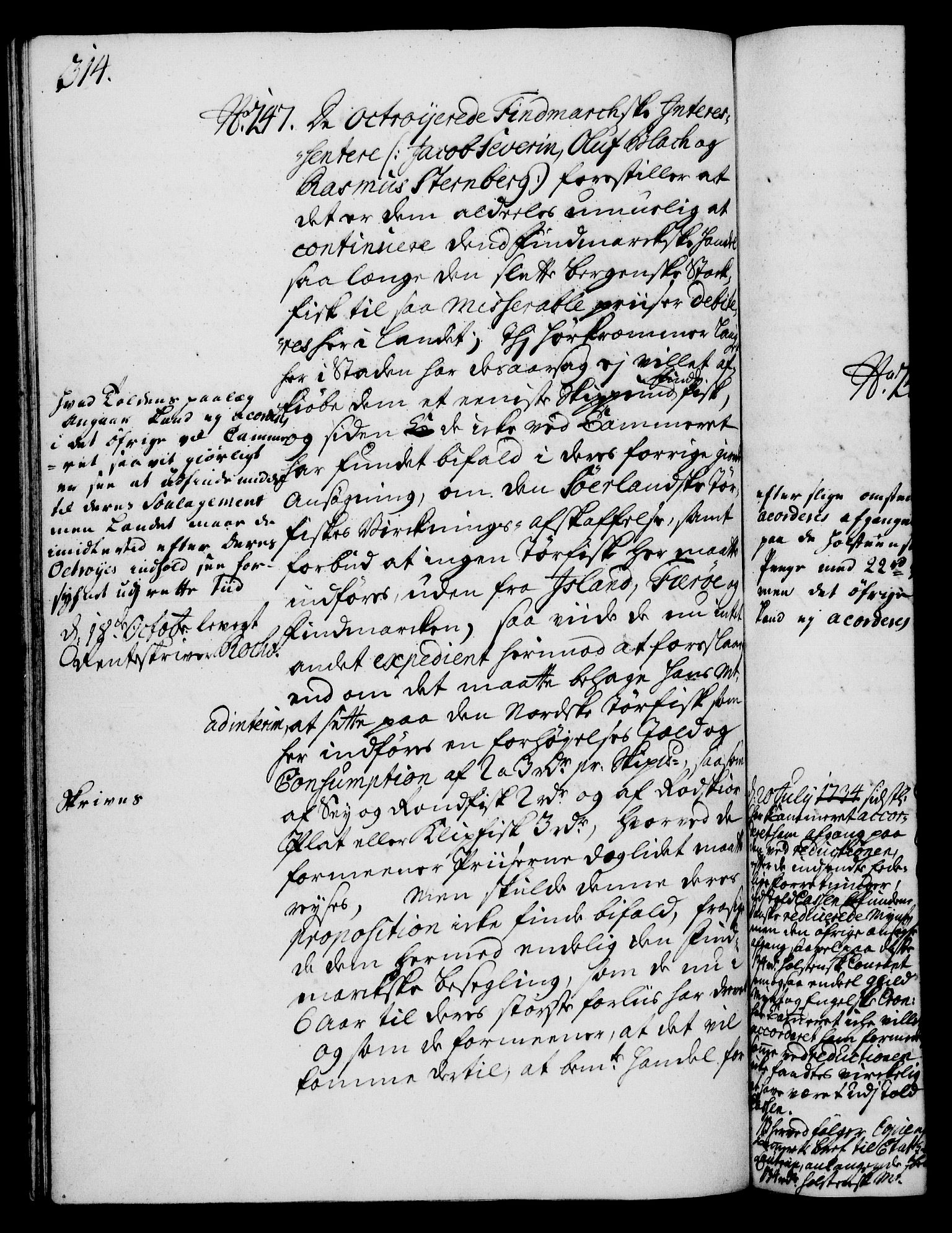 Rentekammeret, Kammerkanselliet, AV/RA-EA-3111/G/Gh/Gha/L0016: Norsk ekstraktmemorialprotokoll (merket RK 53.61), 1734-1735, s. 314