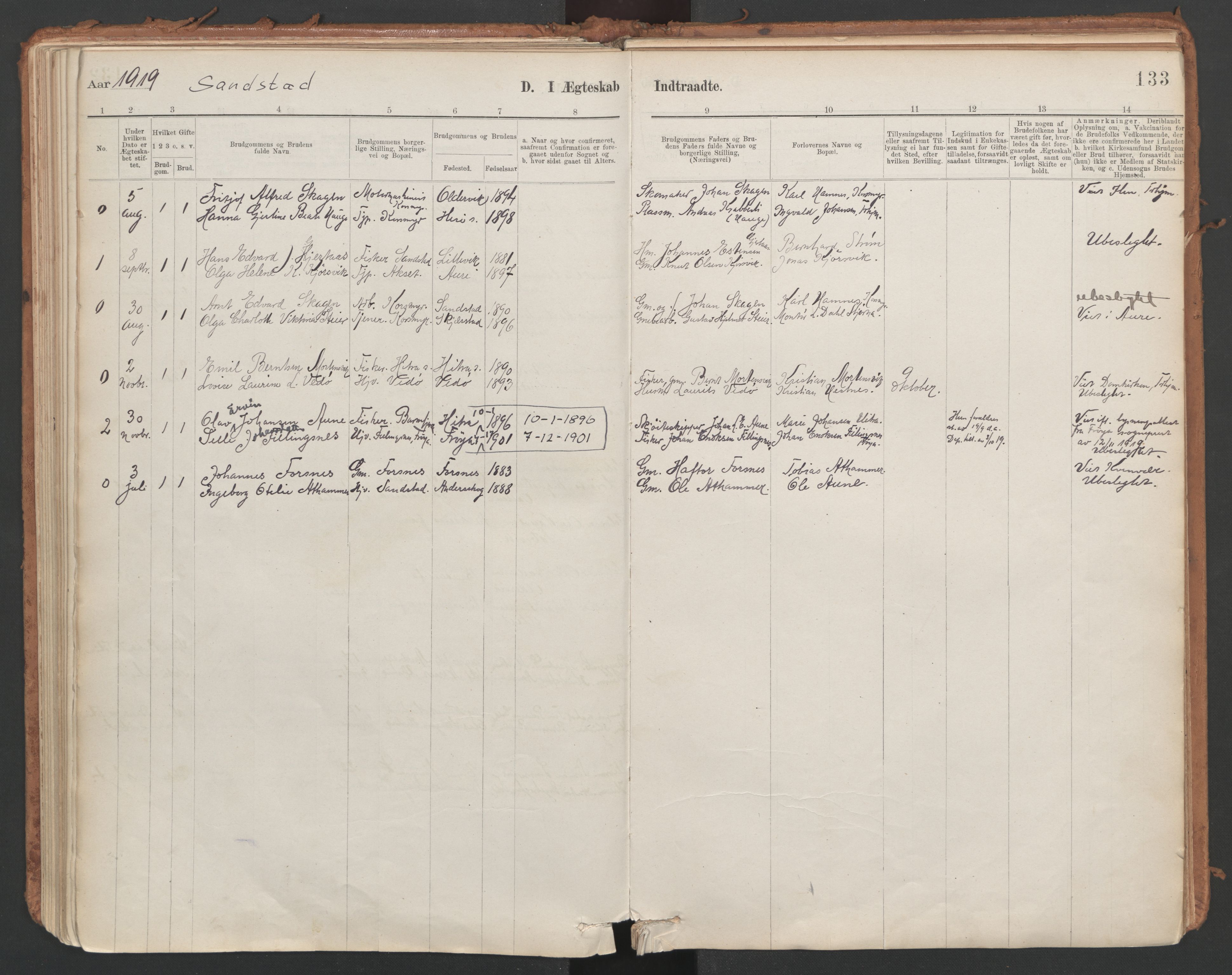 Ministerialprotokoller, klokkerbøker og fødselsregistre - Sør-Trøndelag, SAT/A-1456/639/L0572: Ministerialbok nr. 639A01, 1890-1920, s. 133