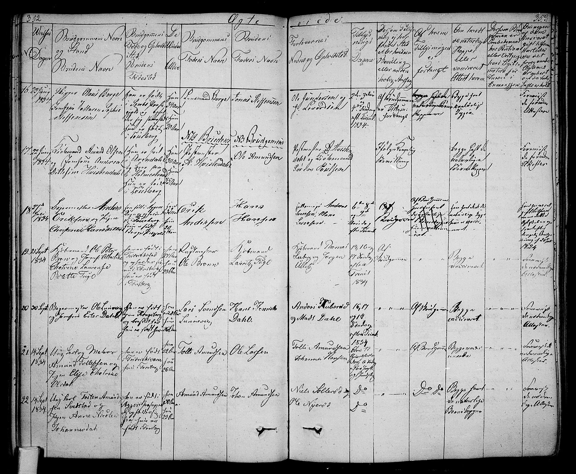 Tønsberg kirkebøker, AV/SAKO-A-330/F/Fa/L0005: Ministerialbok nr. I 5, 1827-1836, s. 352-353
