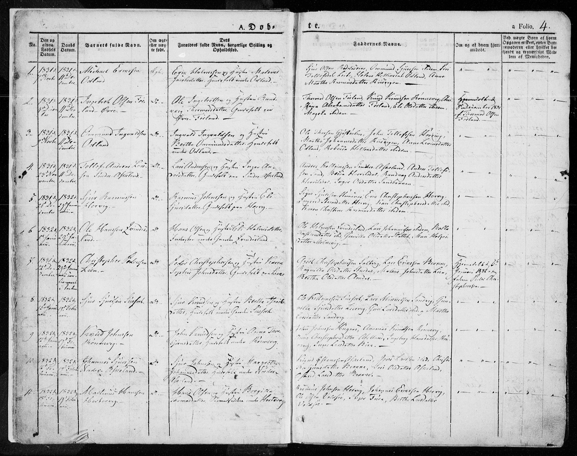 Tysvær sokneprestkontor, AV/SAST-A -101864/H/Ha/Haa/L0001: Ministerialbok nr. A 1.1, 1831-1856, s. 4