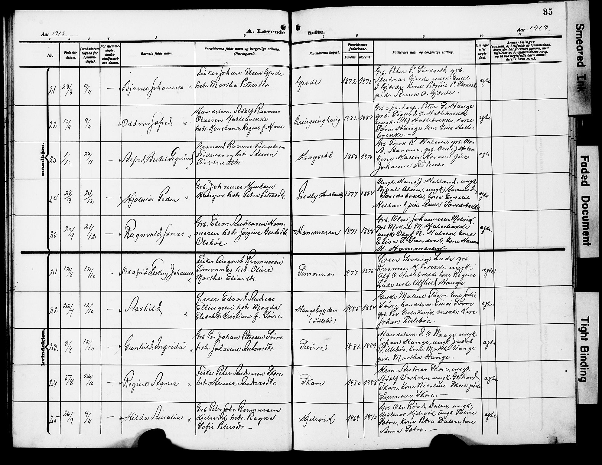 Ministerialprotokoller, klokkerbøker og fødselsregistre - Møre og Romsdal, AV/SAT-A-1454/503/L0050: Klokkerbok nr. 503C05, 1909-1922, s. 35