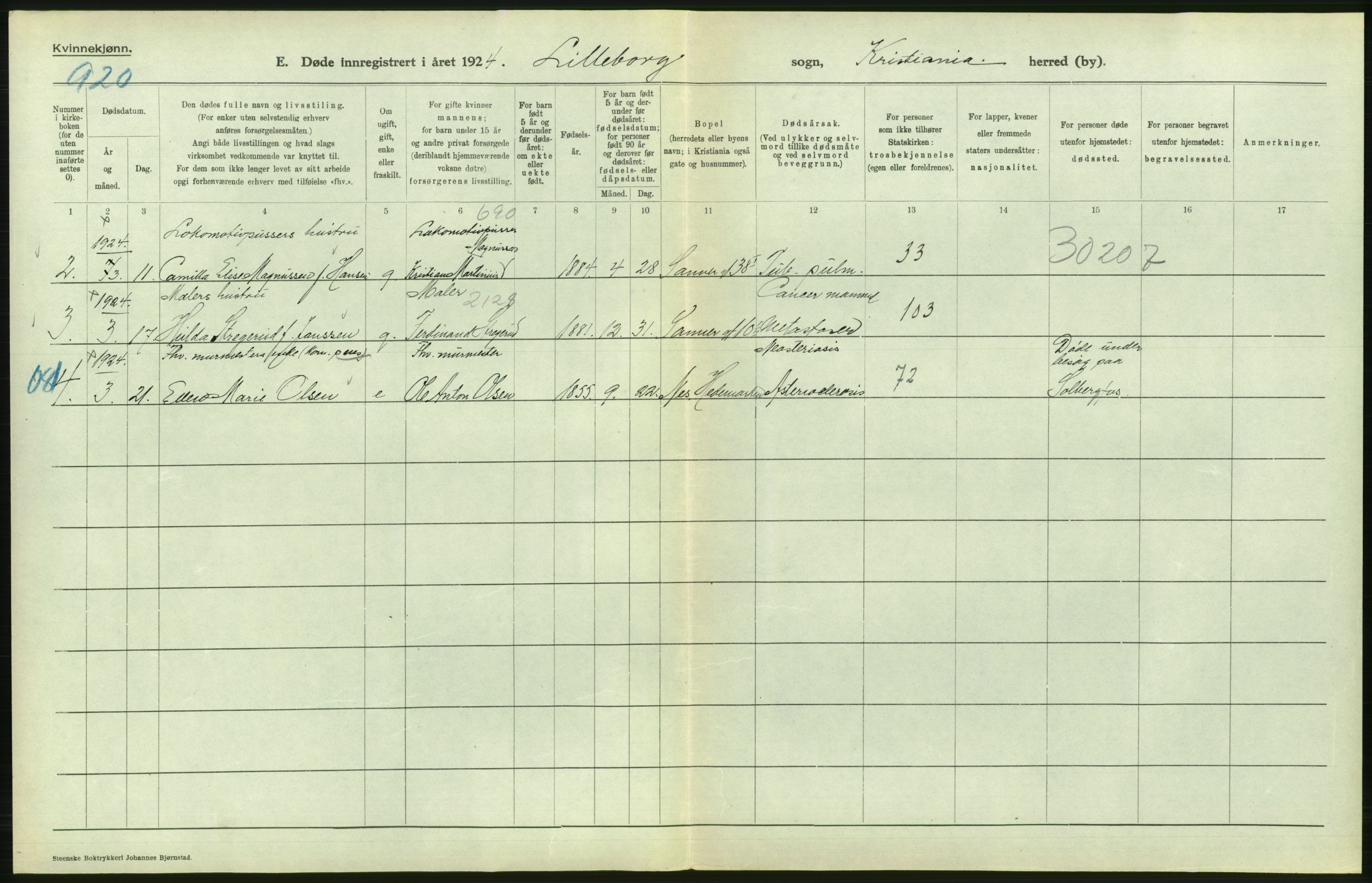 Statistisk sentralbyrå, Sosiodemografiske emner, Befolkning, AV/RA-S-2228/D/Df/Dfc/Dfcd/L0009: Kristiania: Døde kvinner, dødfødte, 1924, s. 540