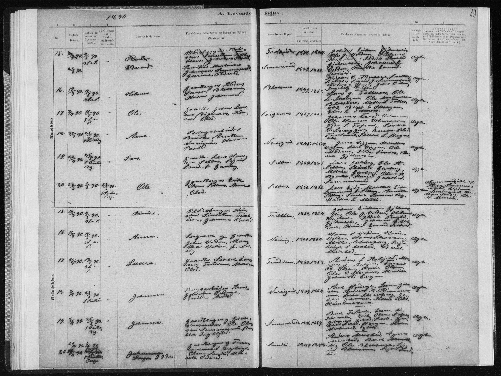 Ministerialprotokoller, klokkerbøker og fødselsregistre - Sør-Trøndelag, AV/SAT-A-1456/668/L0818: Klokkerbok nr. 668C07, 1885-1898, s. 49