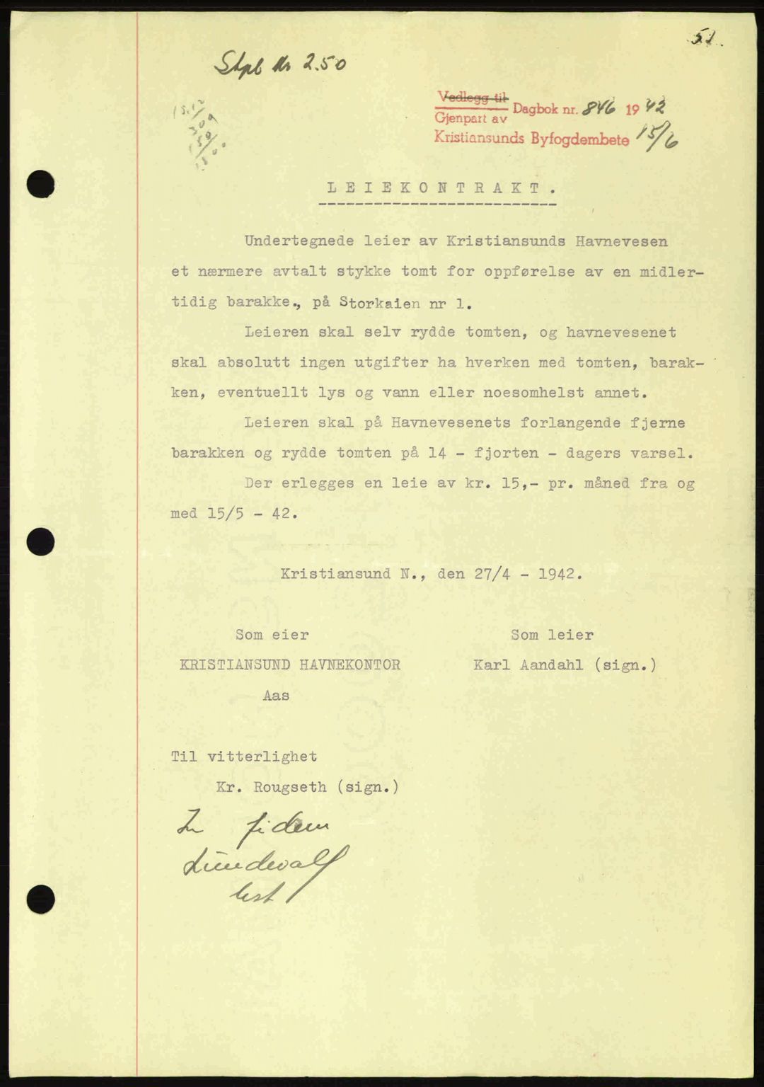 Kristiansund byfogd, SAT/A-4587/A/27: Pantebok nr. 36, 1942-1943, Dagboknr: 846/1942