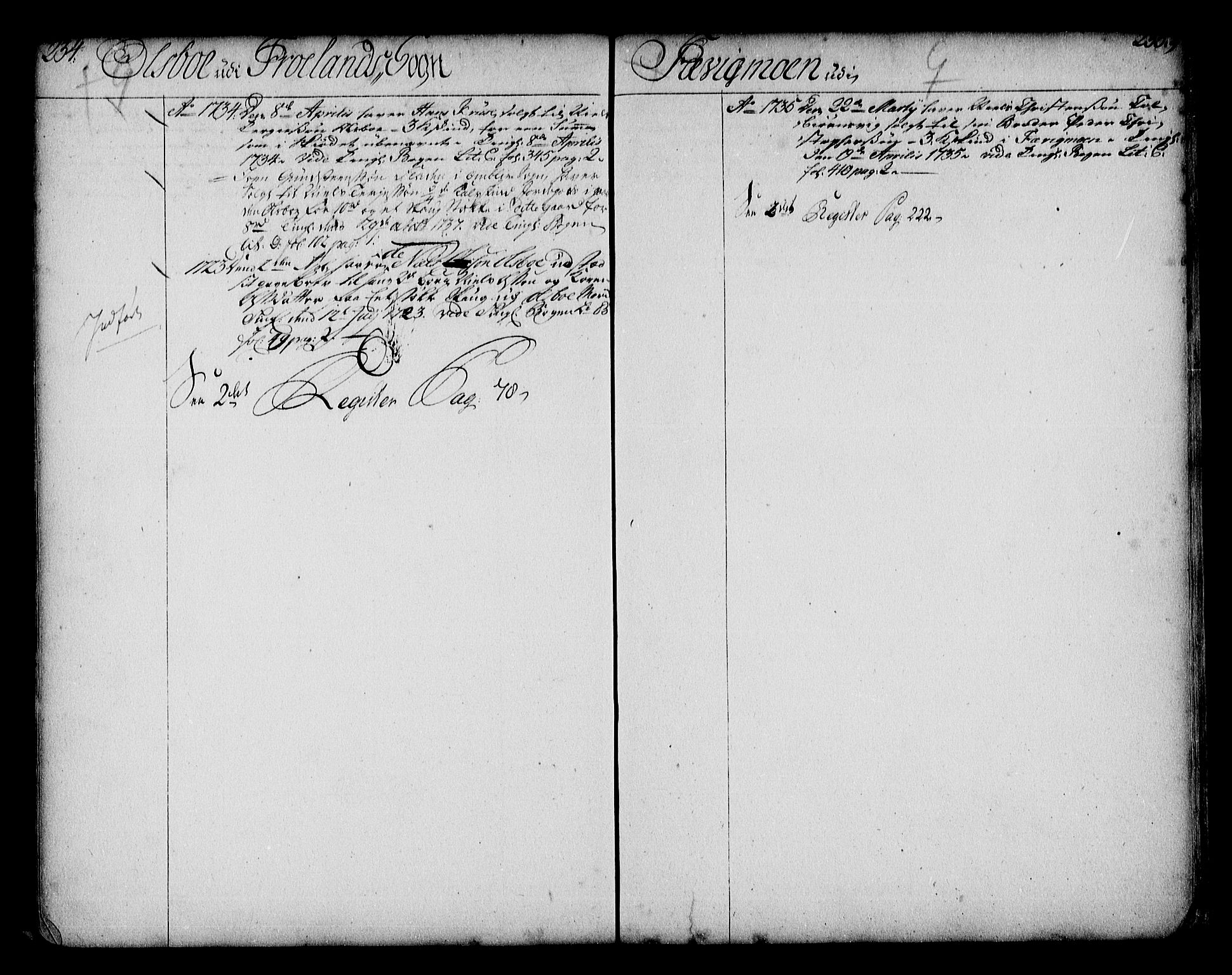 Nedenes sorenskriveri før 1824, SAK/1221-0007/G/Ga/L0005: Panteregister nr. 5, 1711-1799, s. 234-235