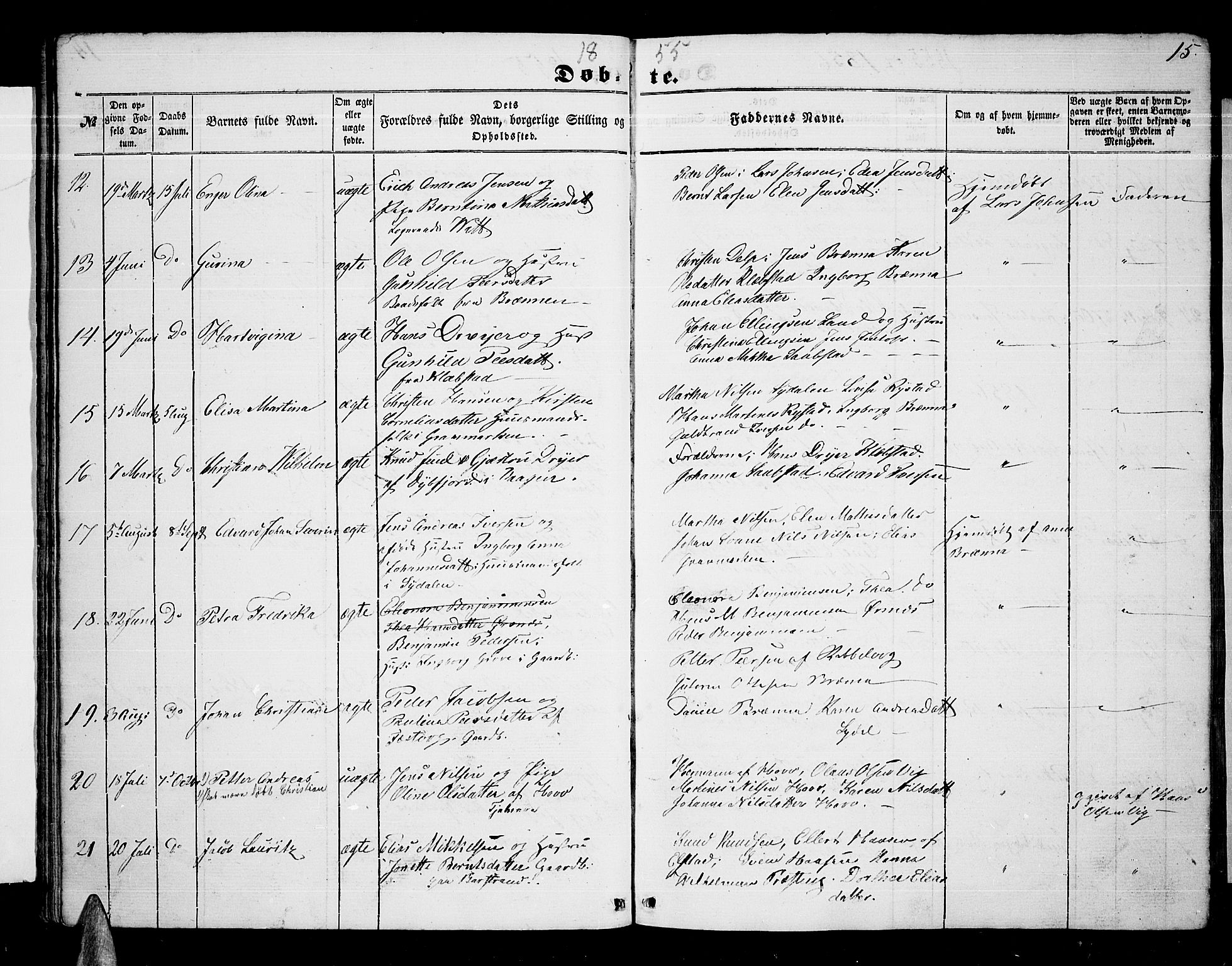 Ministerialprotokoller, klokkerbøker og fødselsregistre - Nordland, SAT/A-1459/876/L1102: Klokkerbok nr. 876C01, 1852-1886, s. 15