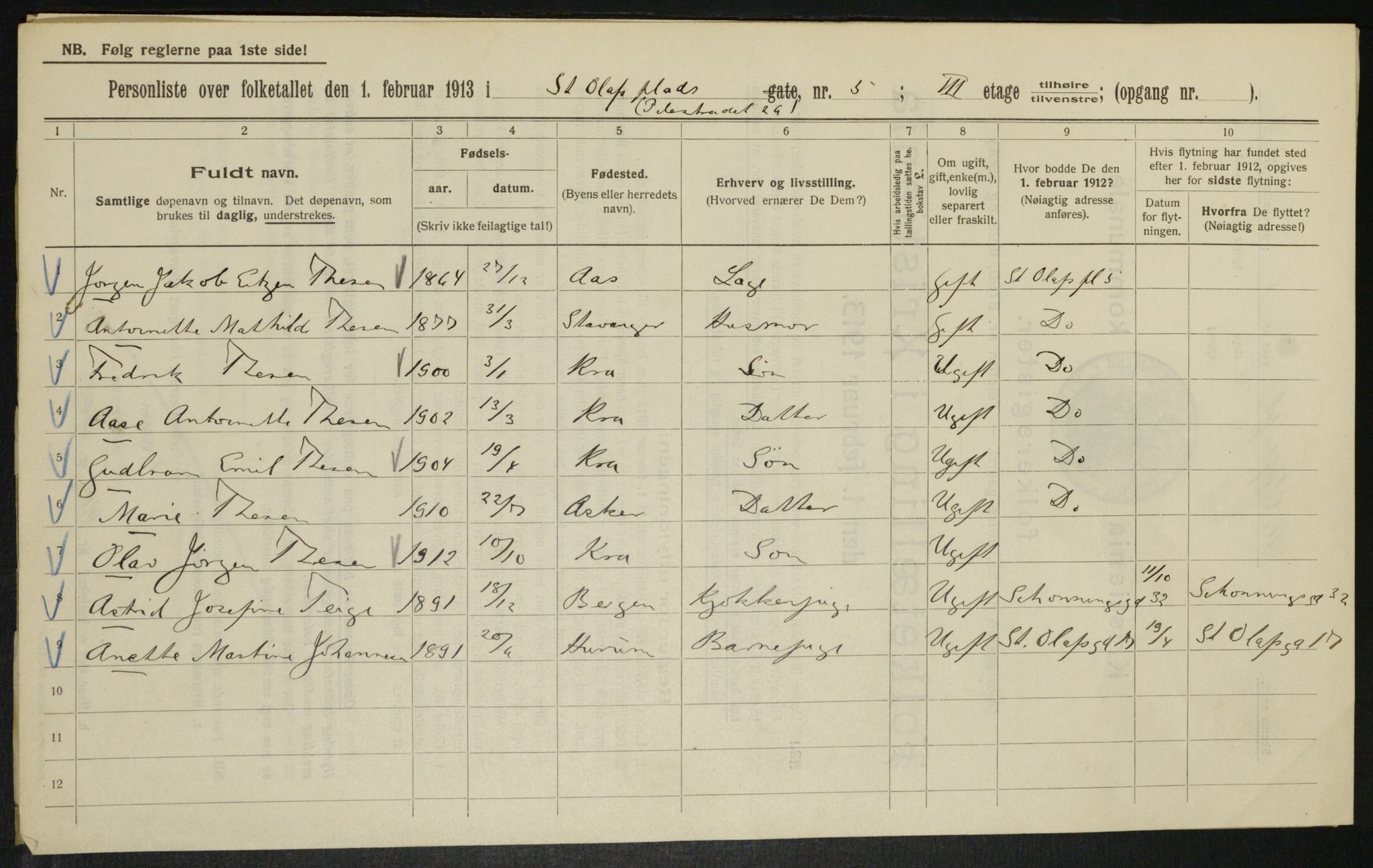 OBA, Kommunal folketelling 1.2.1913 for Kristiania, 1913, s. 88464