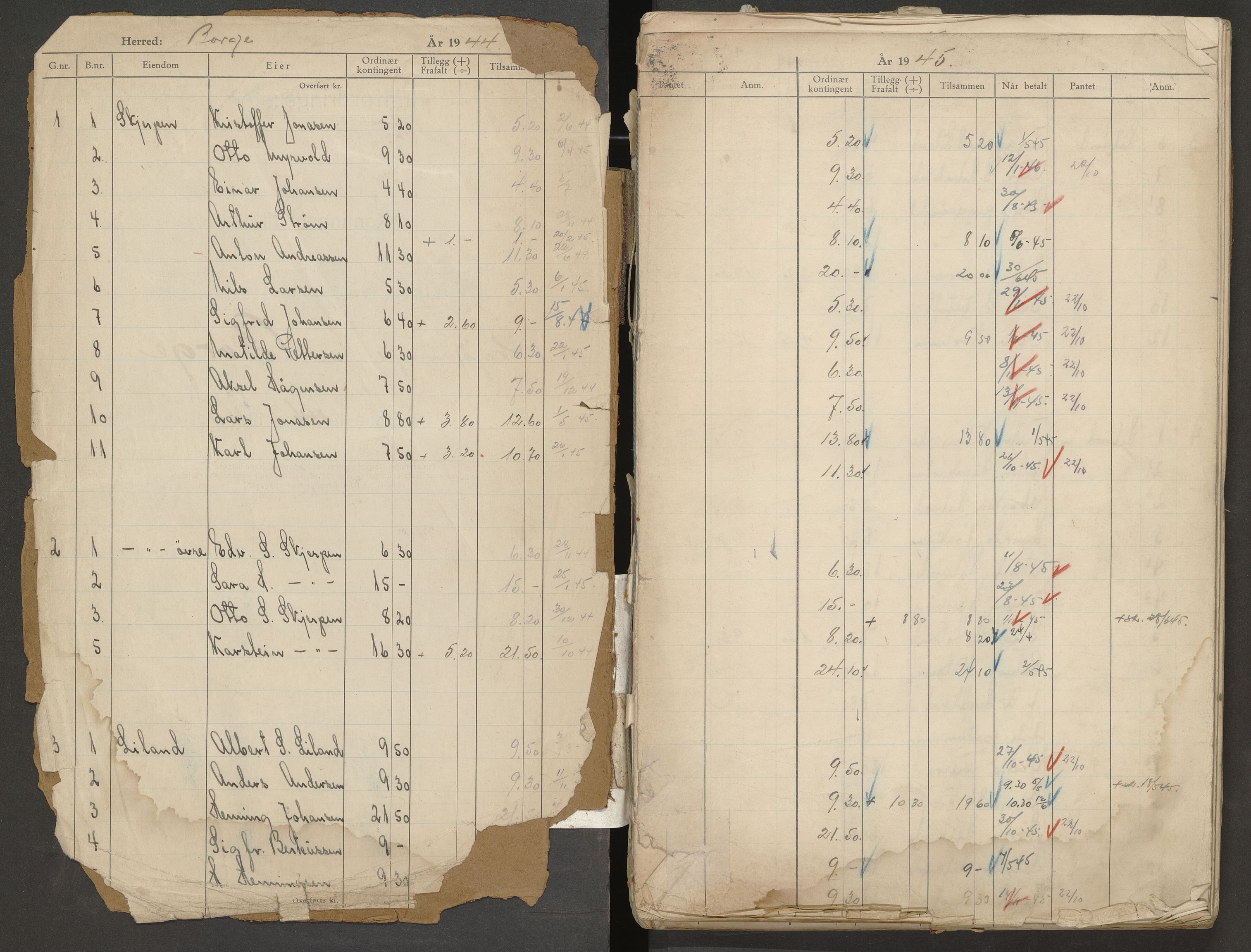 Norges Brannkasse Borge, AV/SAT-A-5600/BT/L0015: Liste over betalt kontingent, 1945-1951