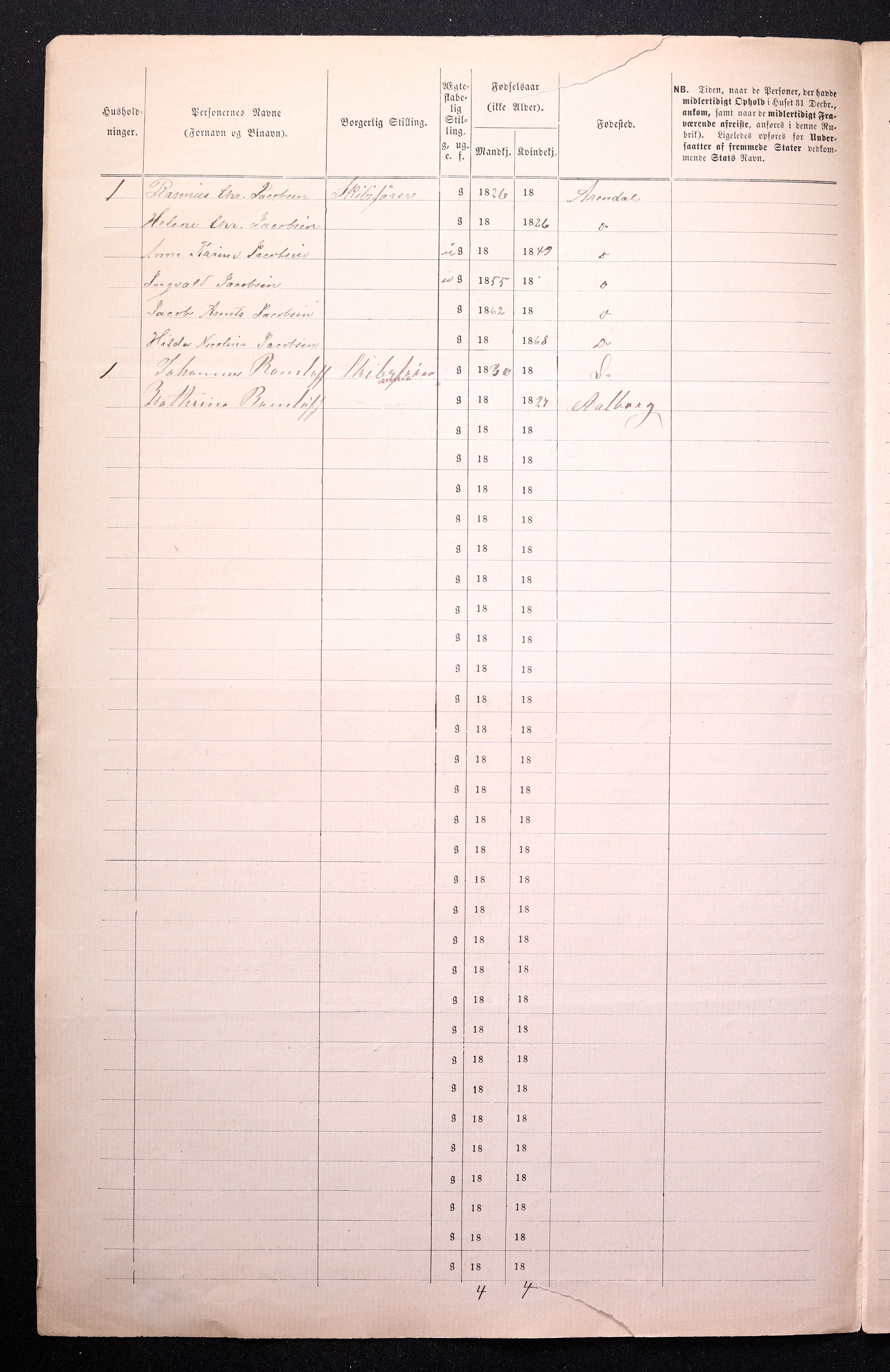 RA, Folketelling 1870 for 0903 Arendal kjøpstad, 1870, s. 37