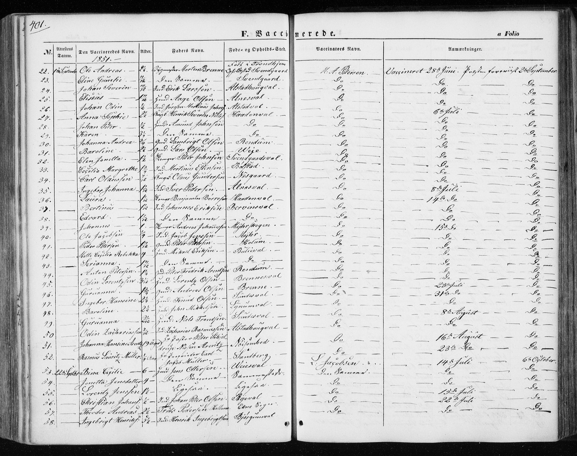Ministerialprotokoller, klokkerbøker og fødselsregistre - Nord-Trøndelag, SAT/A-1458/717/L0154: Ministerialbok nr. 717A07 /1, 1850-1862, s. 401