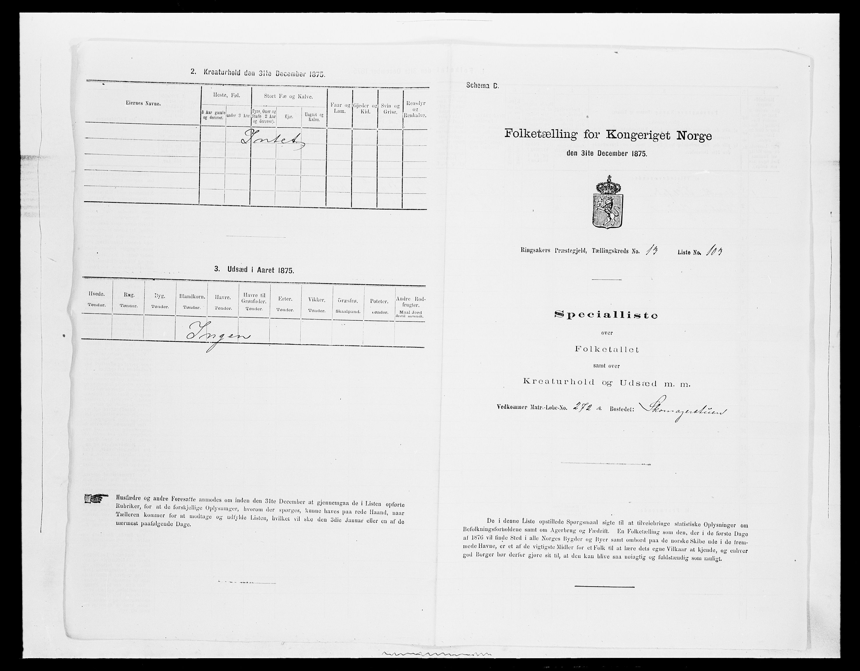 SAH, Folketelling 1875 for 0412P Ringsaker prestegjeld, 1875, s. 2815