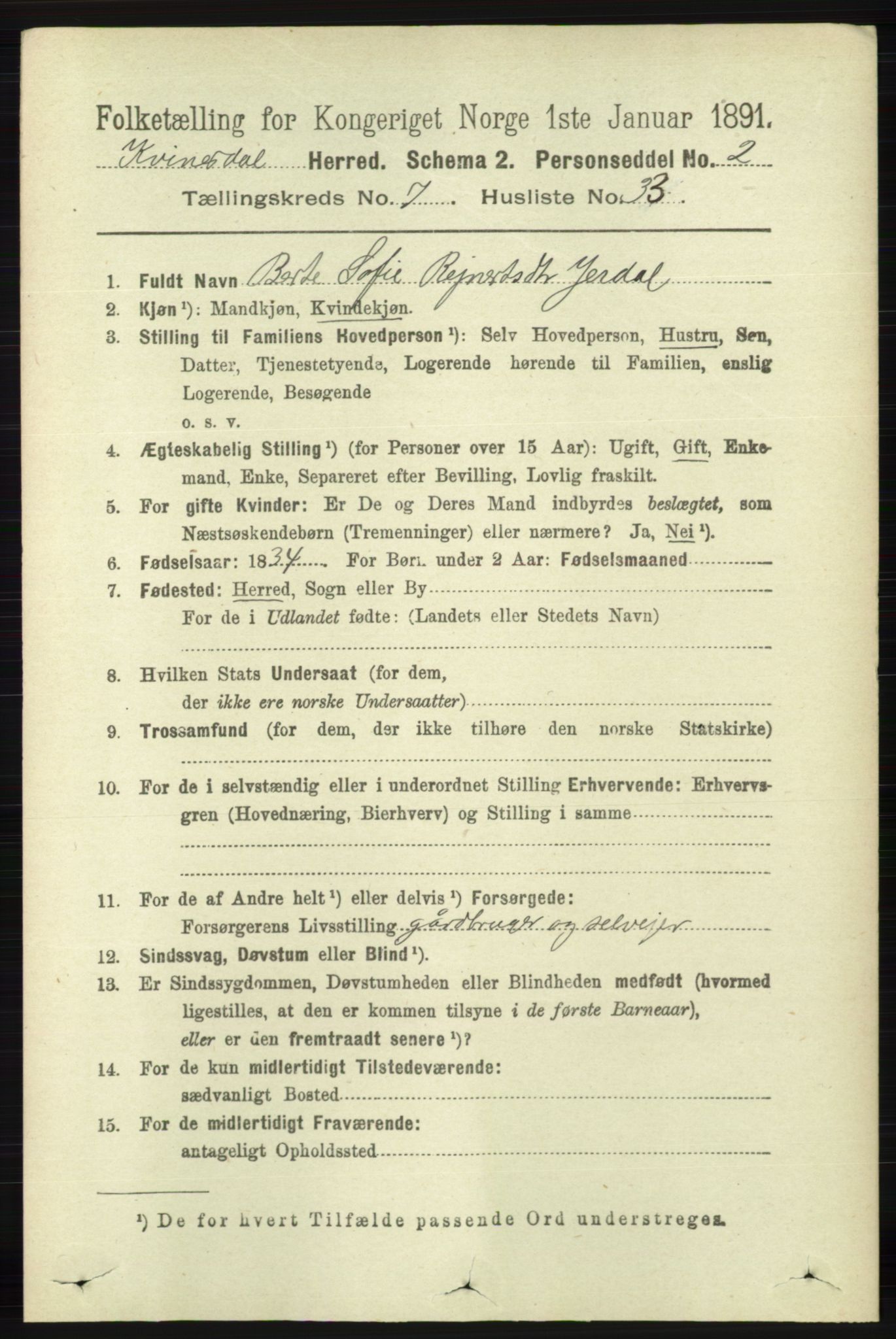 RA, Folketelling 1891 for 1037 Kvinesdal herred, 1891, s. 2626
