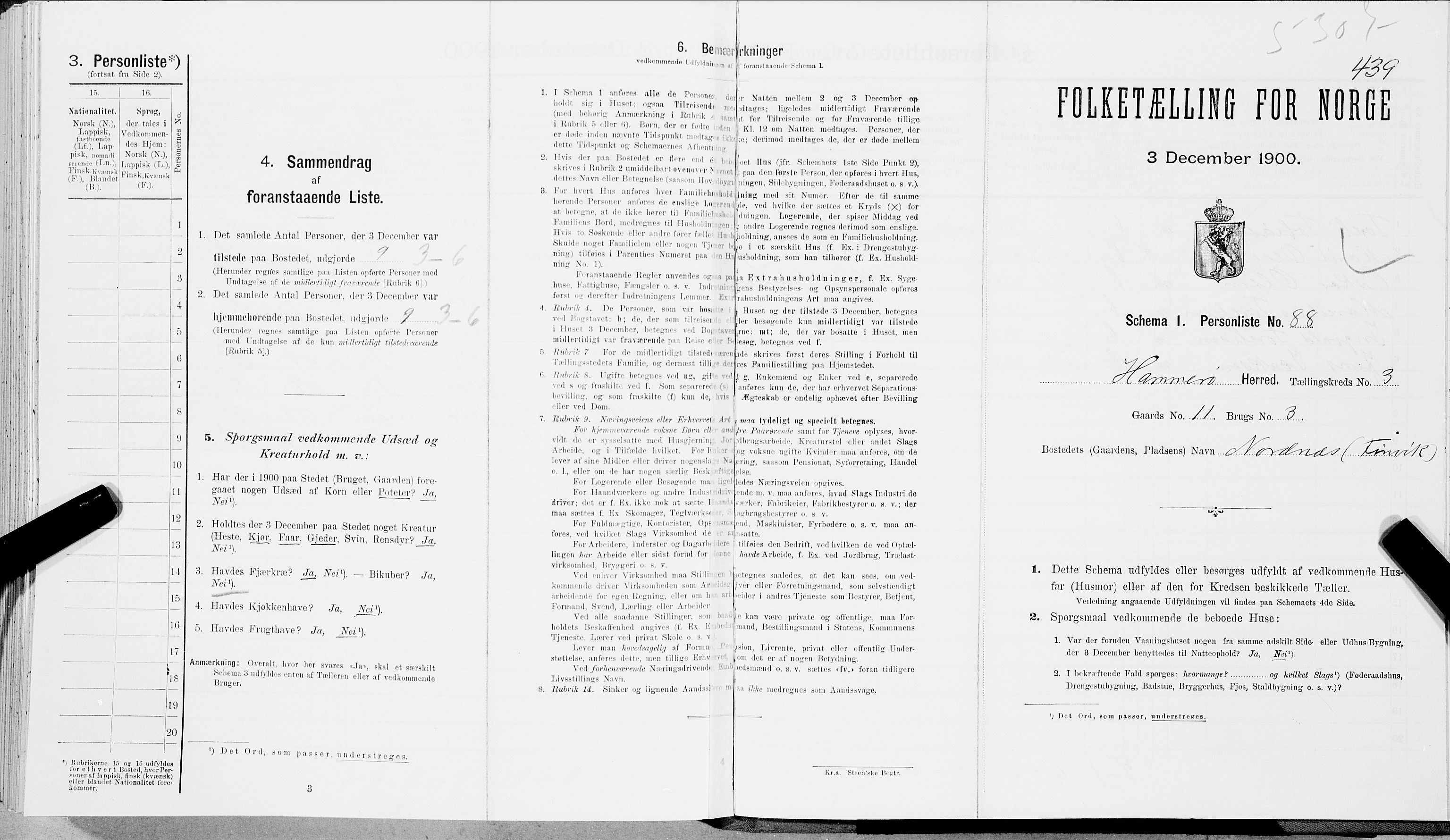 SAT, Folketelling 1900 for 1849 Hamarøy herred, 1900, s. 457