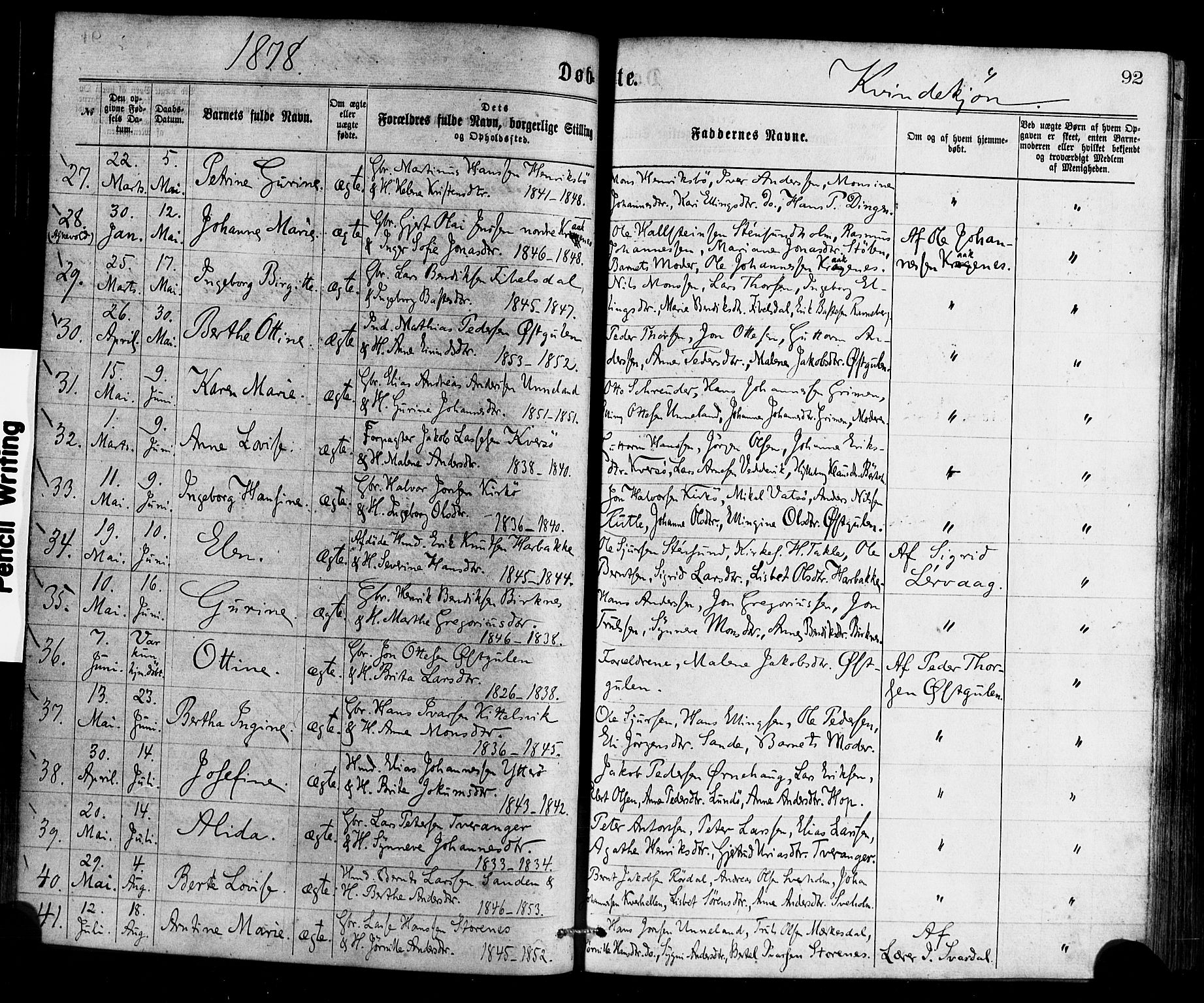 Gulen sokneprestembete, AV/SAB-A-80201/H/Haa/Haaa/L0023: Ministerialbok nr. A 23, 1870-1880, s. 92
