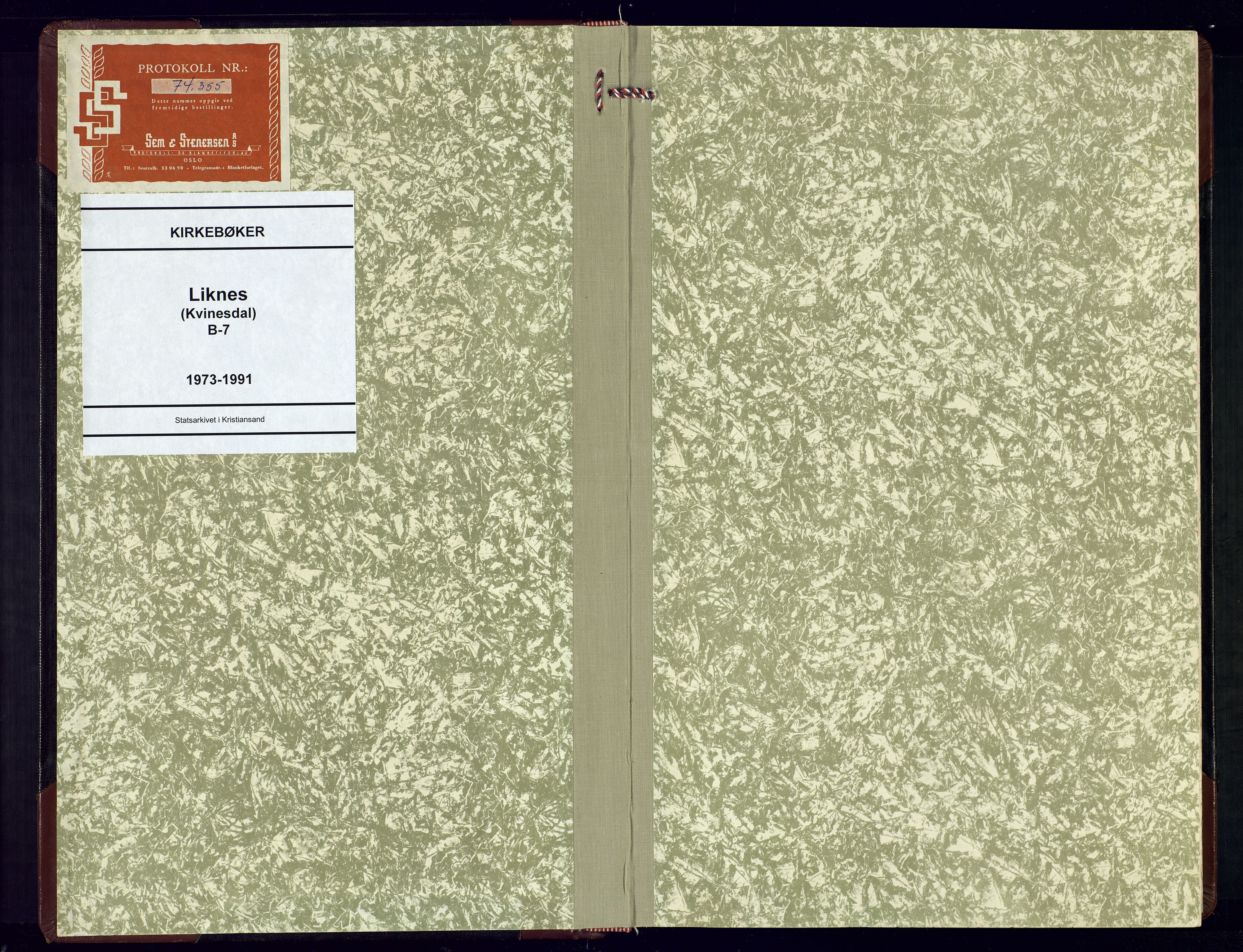 Kvinesdal sokneprestkontor, SAK/1111-0026/F/Fb/Fbb/L0007: Klokkerbok nr. B 7, 1973-1991