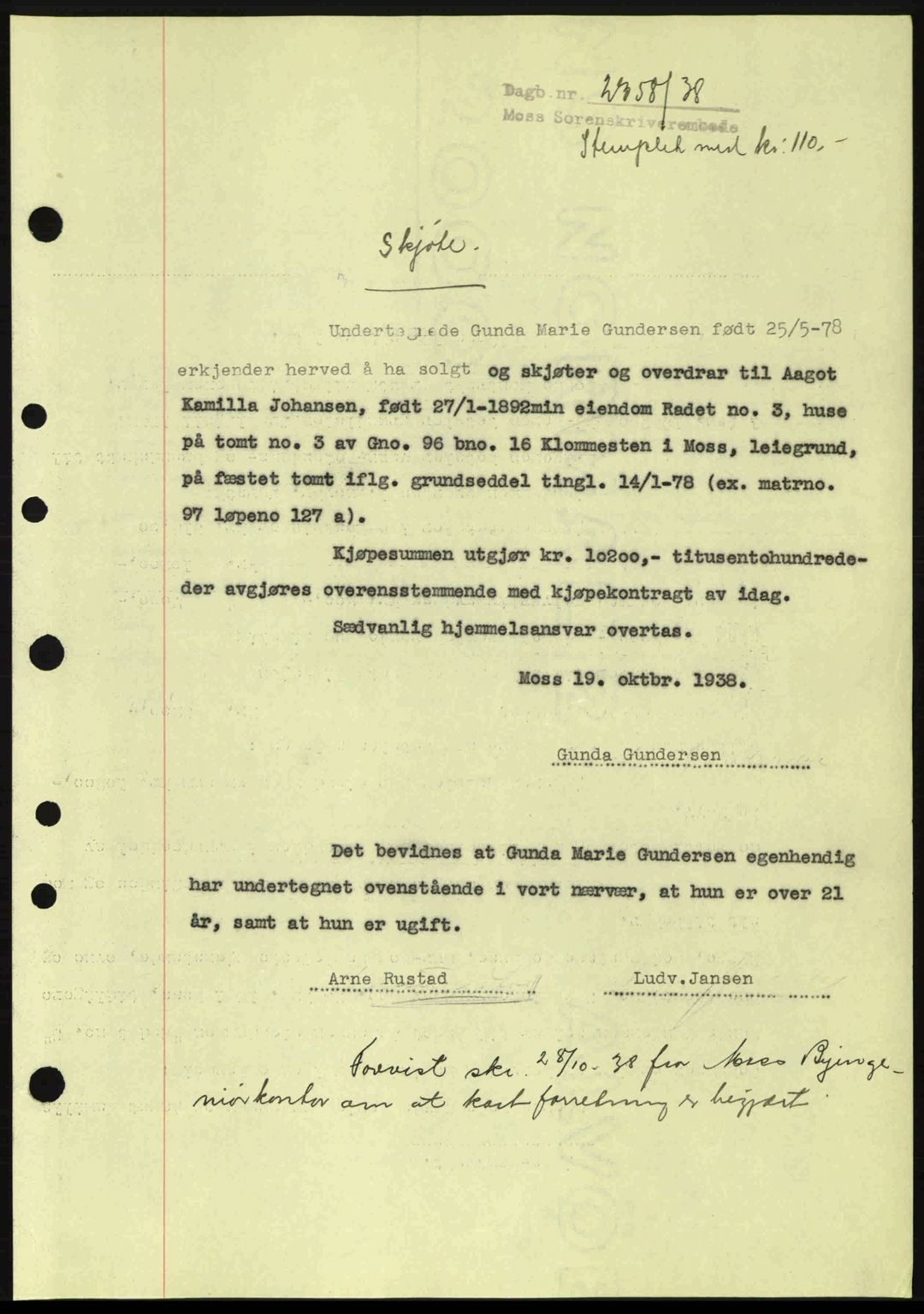 Moss sorenskriveri, SAO/A-10168: Pantebok nr. A5, 1938-1939, Dagboknr: 2358/1938
