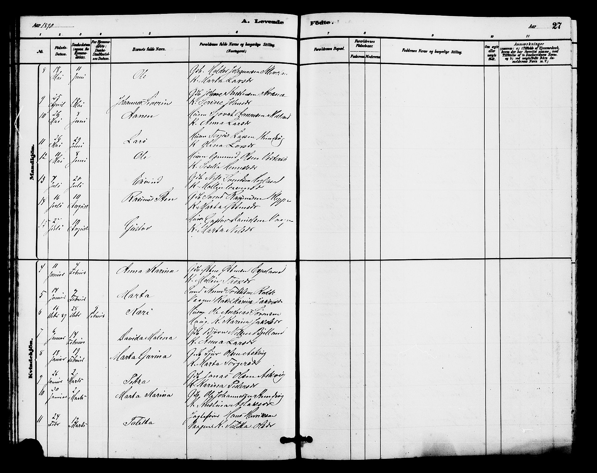 Hjelmeland sokneprestkontor, AV/SAST-A-101843/01/V/L0007: Klokkerbok nr. B 7, 1880-1909, s. 27