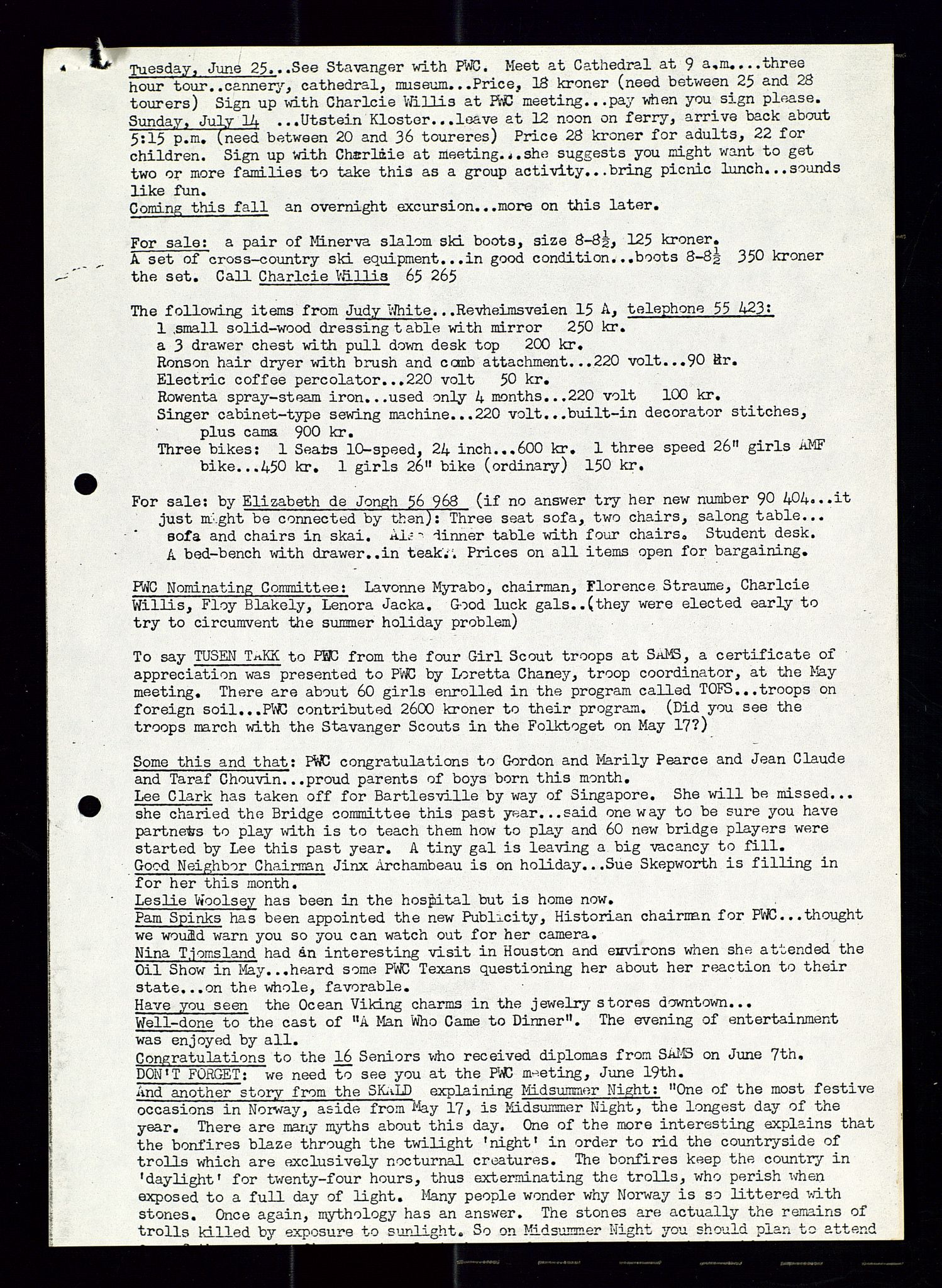 PA 1547 - Petroleum Wives Club, AV/SAST-A-101974/X/Xa/L0001: Newsletters (1971-1978)/radiointervjuer på kasett (1989-1992), 1970-1978