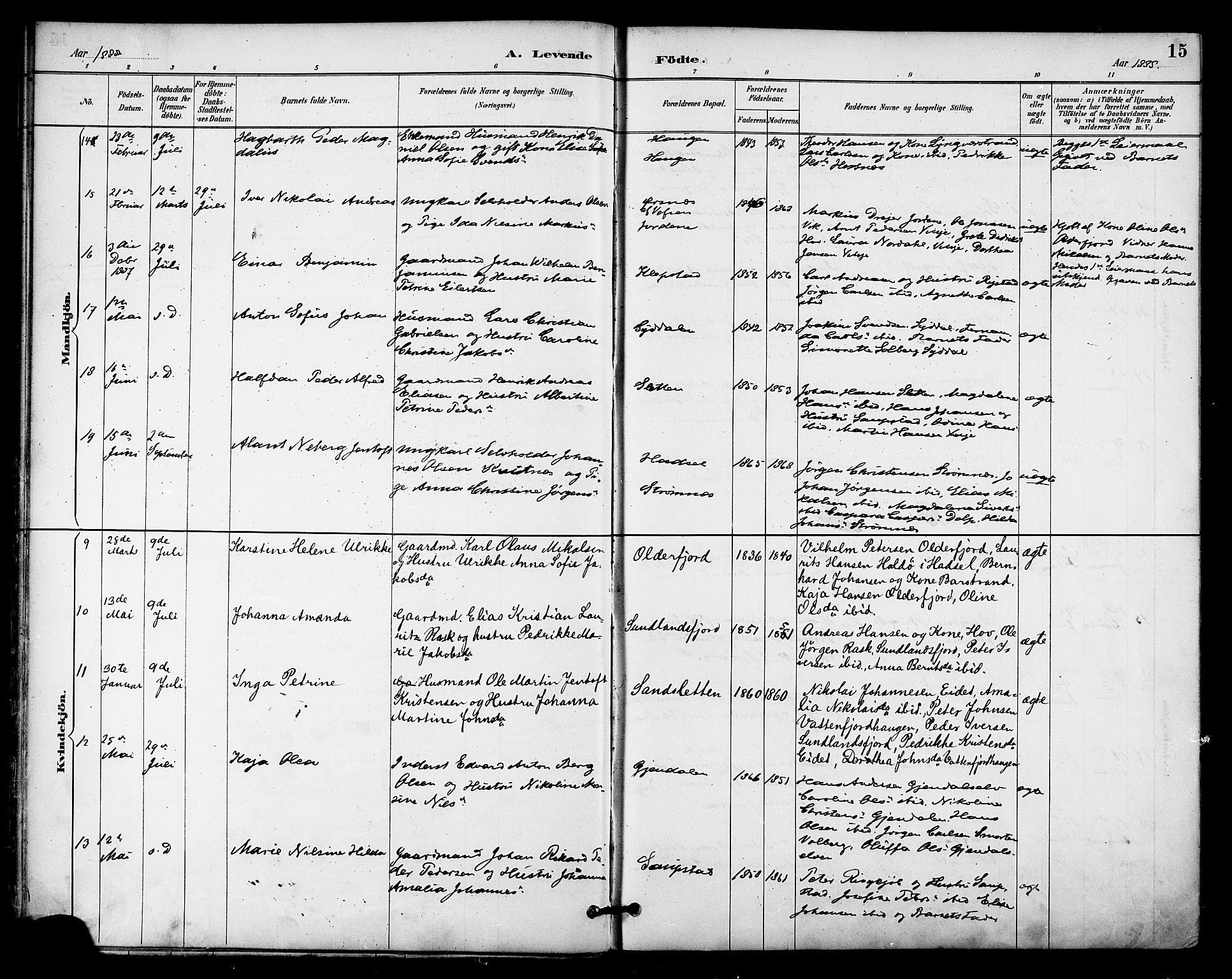 Ministerialprotokoller, klokkerbøker og fødselsregistre - Nordland, SAT/A-1459/876/L1097: Ministerialbok nr. 876A03, 1886-1896, s. 15